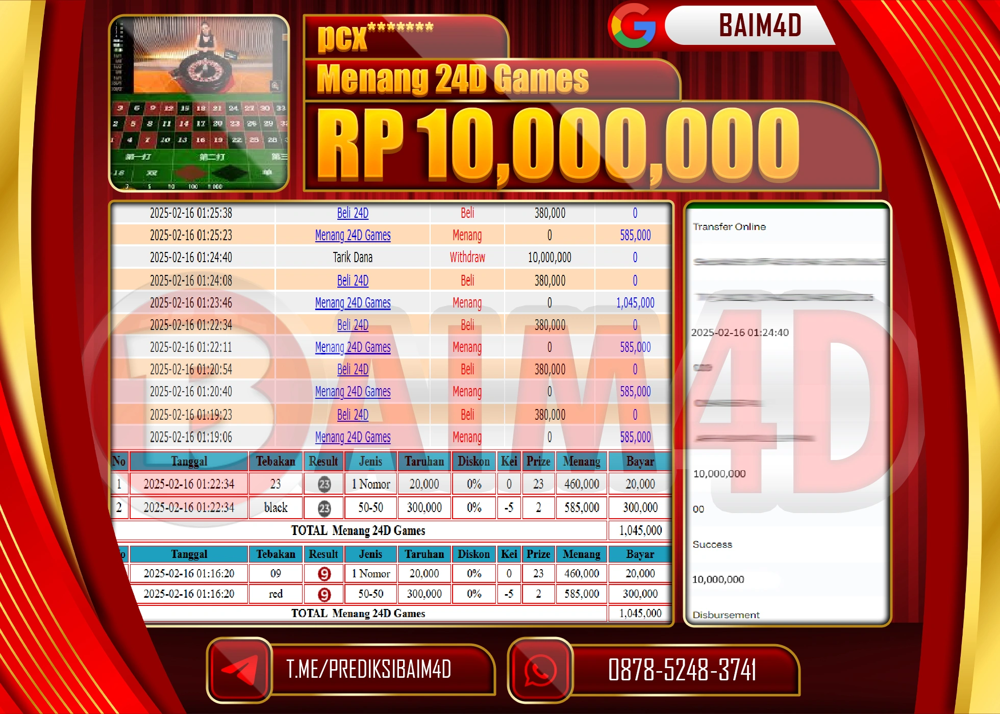 BAIM4D MENANG JACKPOT MENANG 24D SPIN  Rp.10.000,000.