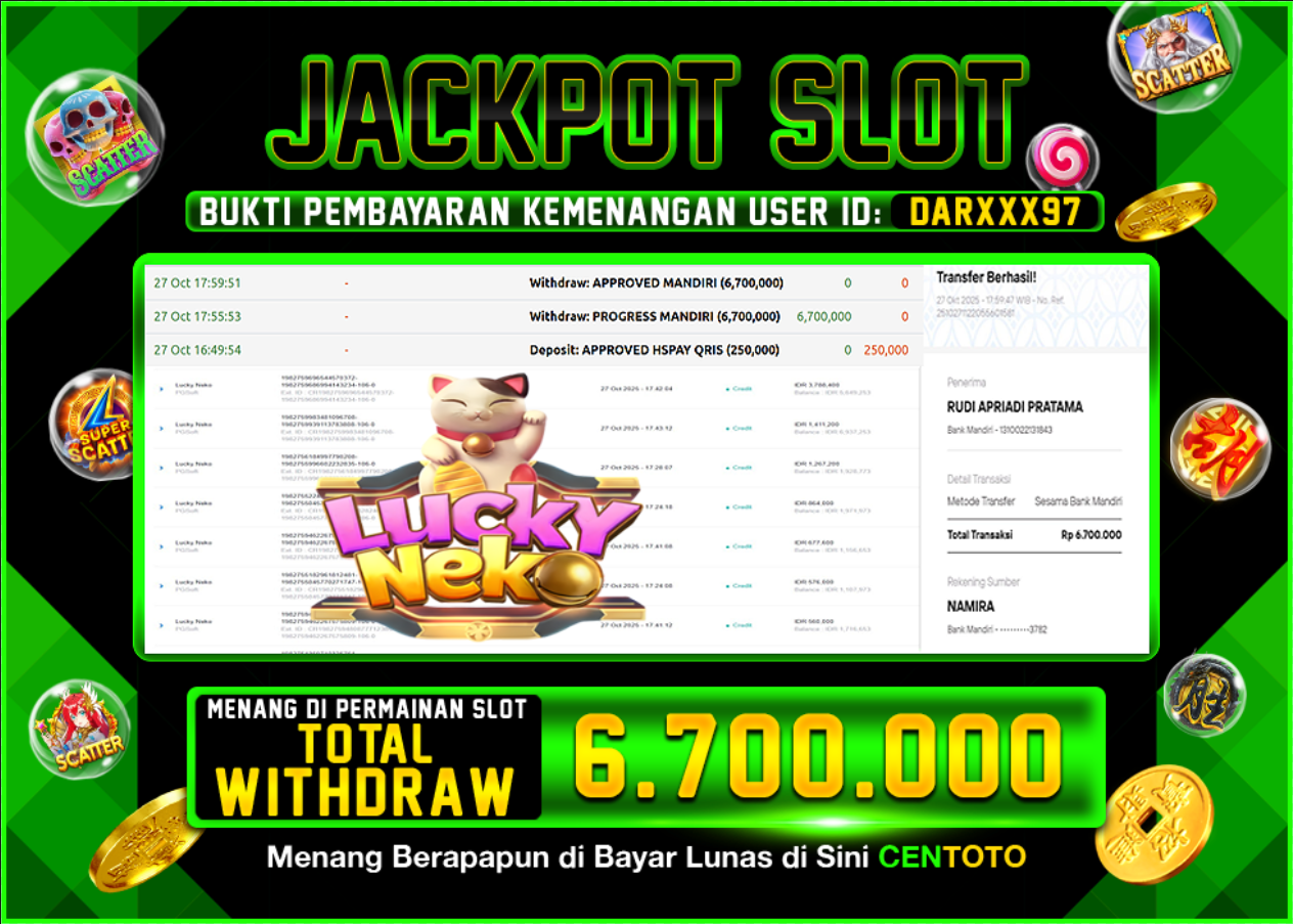 BUKTI JACKPOT SLOT CENTOTO RP.6.700.000,-LUNAS