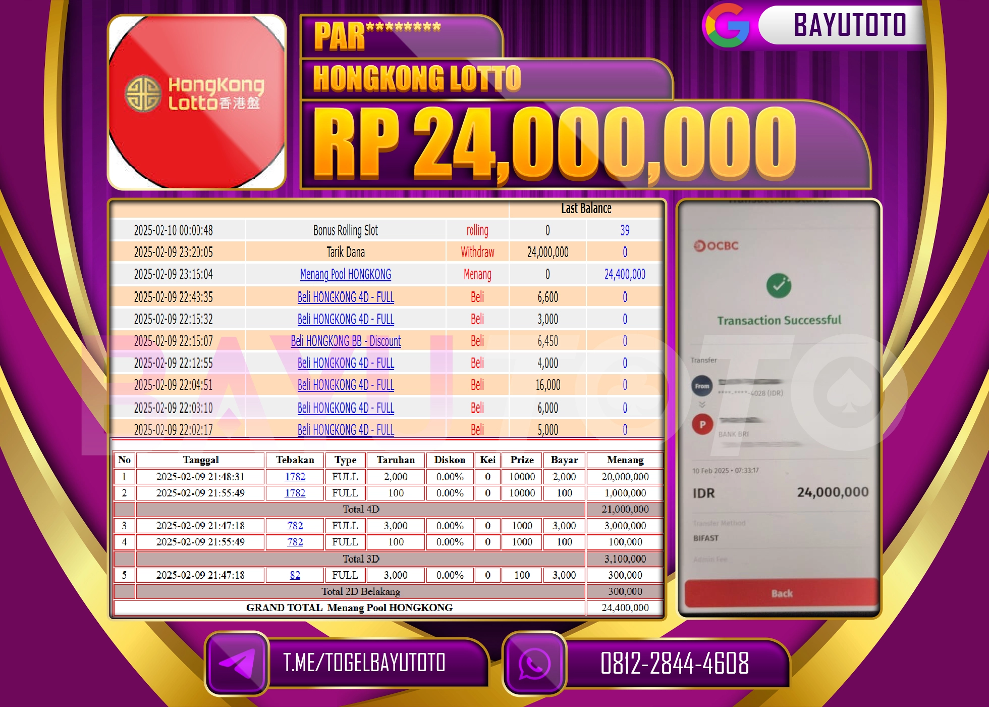 BAYUTOTO JACKPOT DIPASARAN HONGKONG Rp.24.000.000 LUNAS