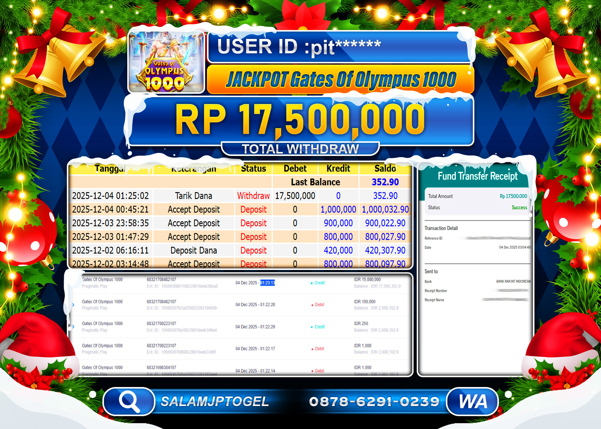 SALAMJPTOGEL JACKPOT GATE OF OLYMPUS 1000 Rp.17,500,000  - LUNAS