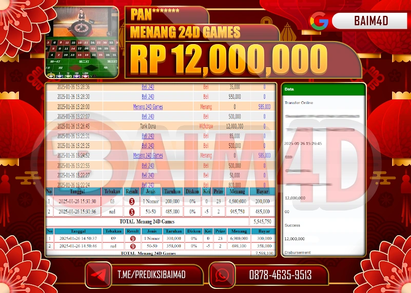 BAIM4D JACKPOT MENANG DI 24D SPIN Rp.12.000,000.- LUNAS