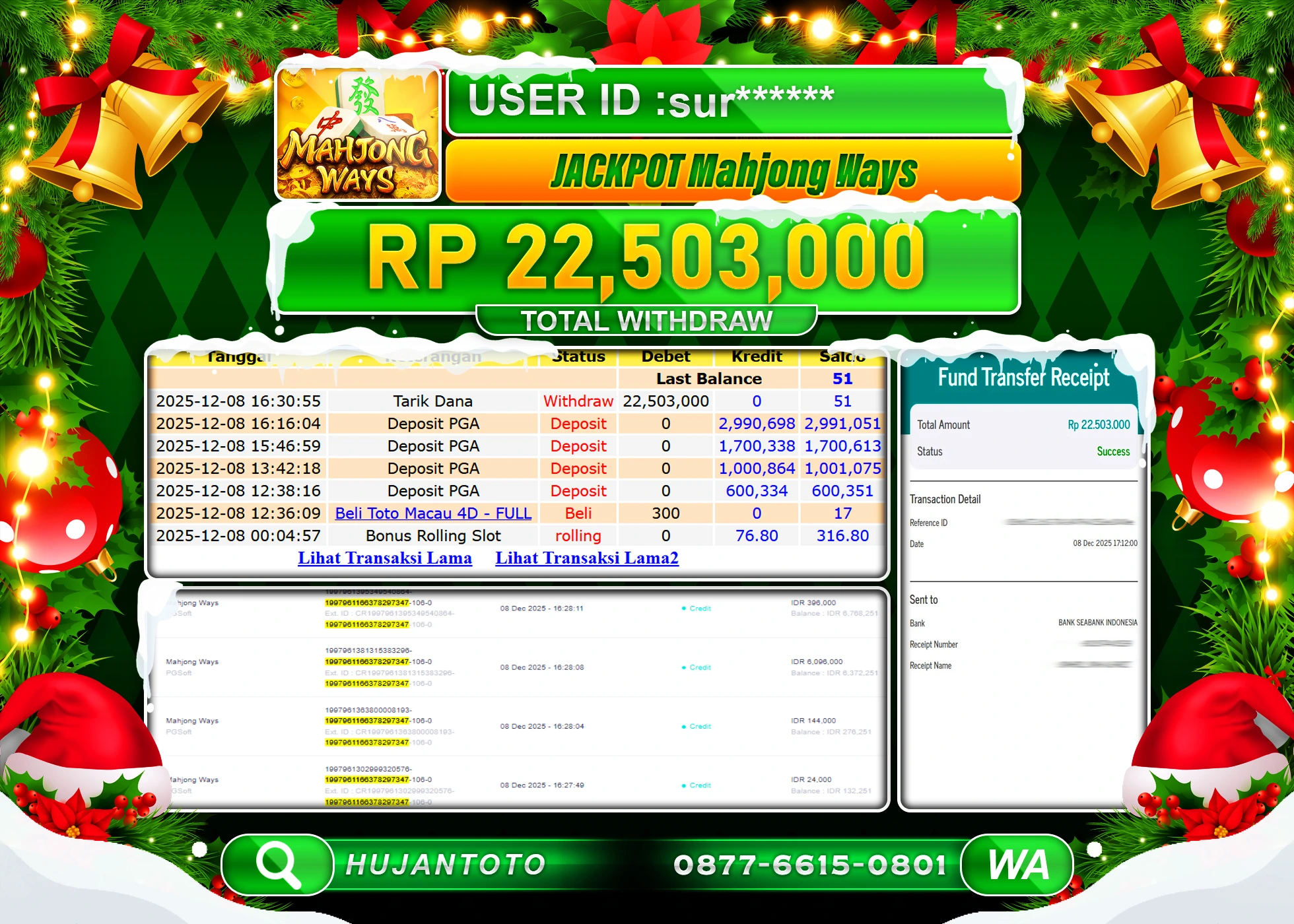 HUJANTOTO - BUKTI JACKPOT MENANG SLOT MAHJONG WAYS Rp.22,503,000 - TERBAYAR LUNAS