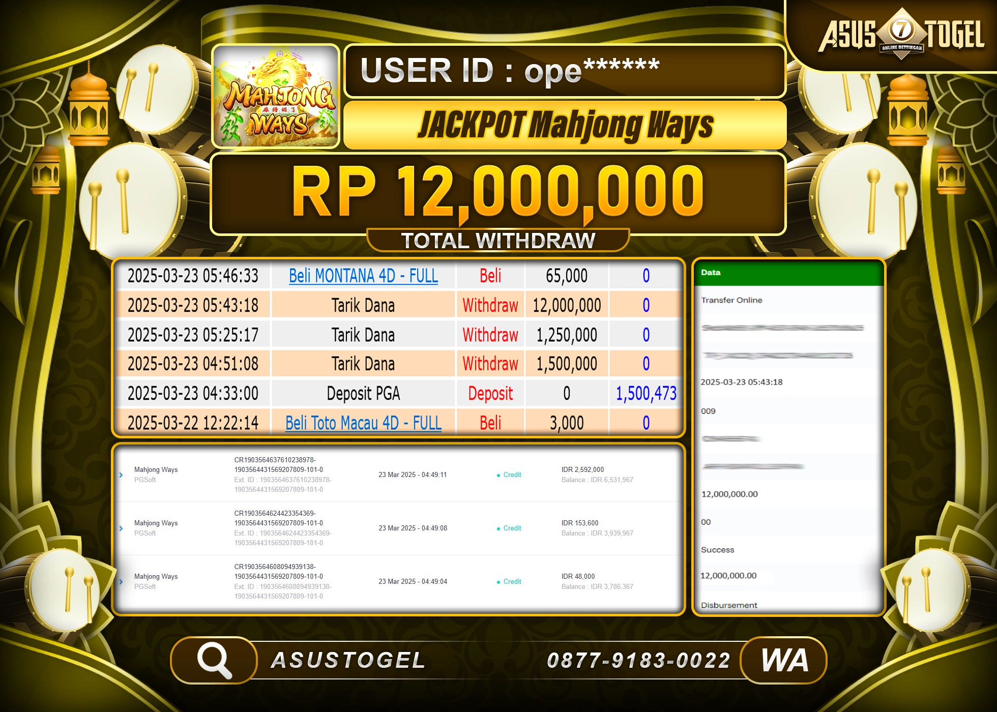 ASUSTOGEL KEMENANGAN DI SLOT MAHJONG WAYS SEBESAR 12,000,000- RUPIAH LUNAS