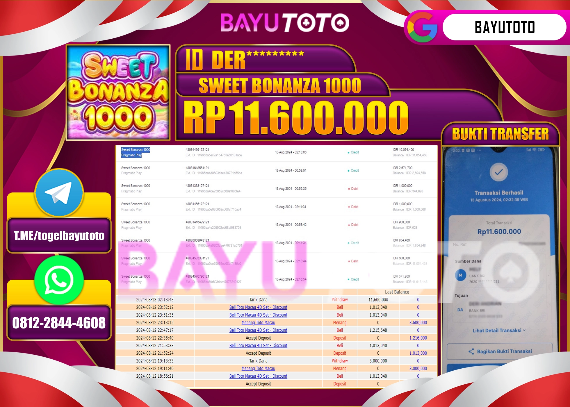 BAYUTOTO MENANG SLOT SWEET BONANZA 1000 11.600.000 - LUNAS