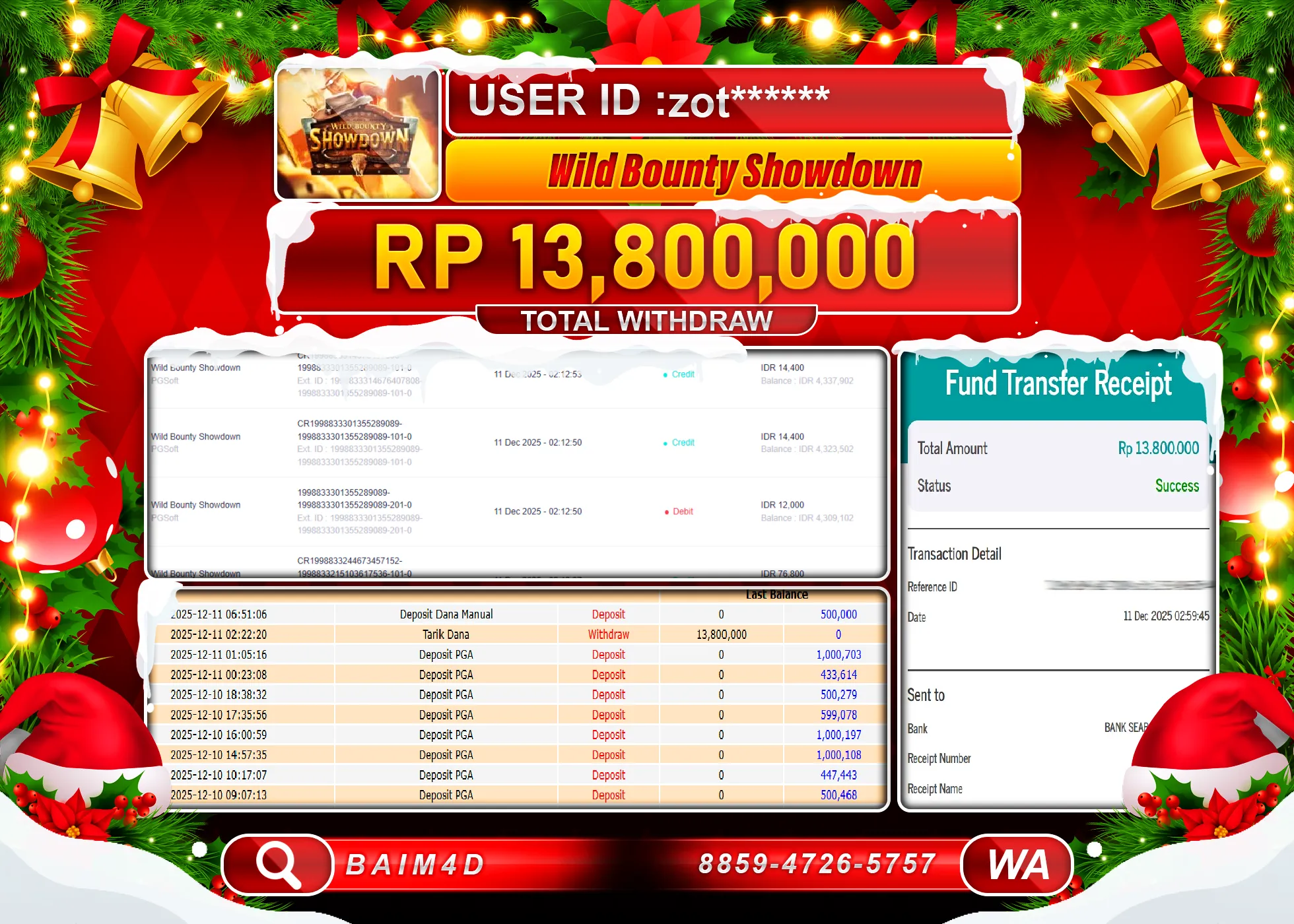 BAIM4D JACKPOT  SLOT WILD BOUNTYSHOWDOWN  Rp.13,800,000 - LUNAS