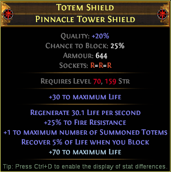 Example crafted Totem Shield