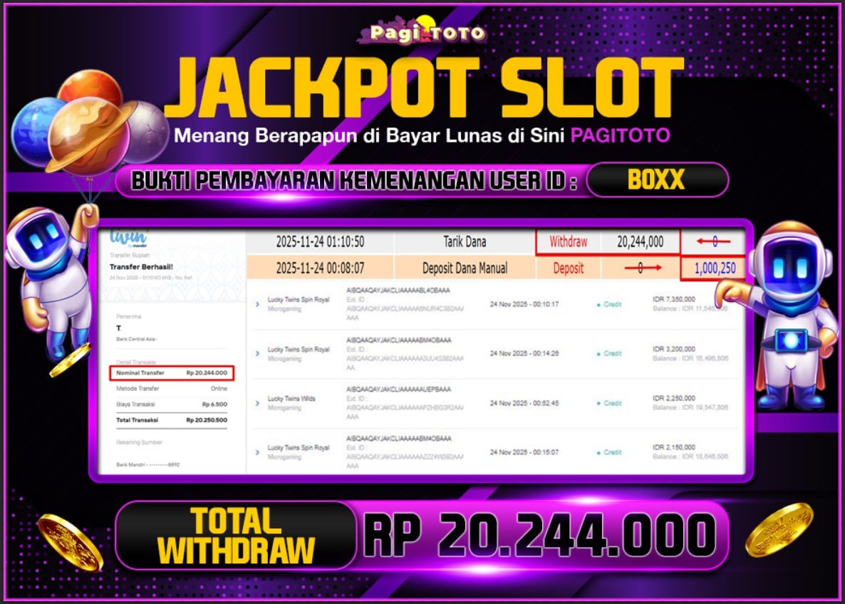 HAPPY JACKPOT MEMBER PAGITOTO SLOT LUCKY TWINS SPIN ROYAL Rp  20.244.000-, - LUNAS