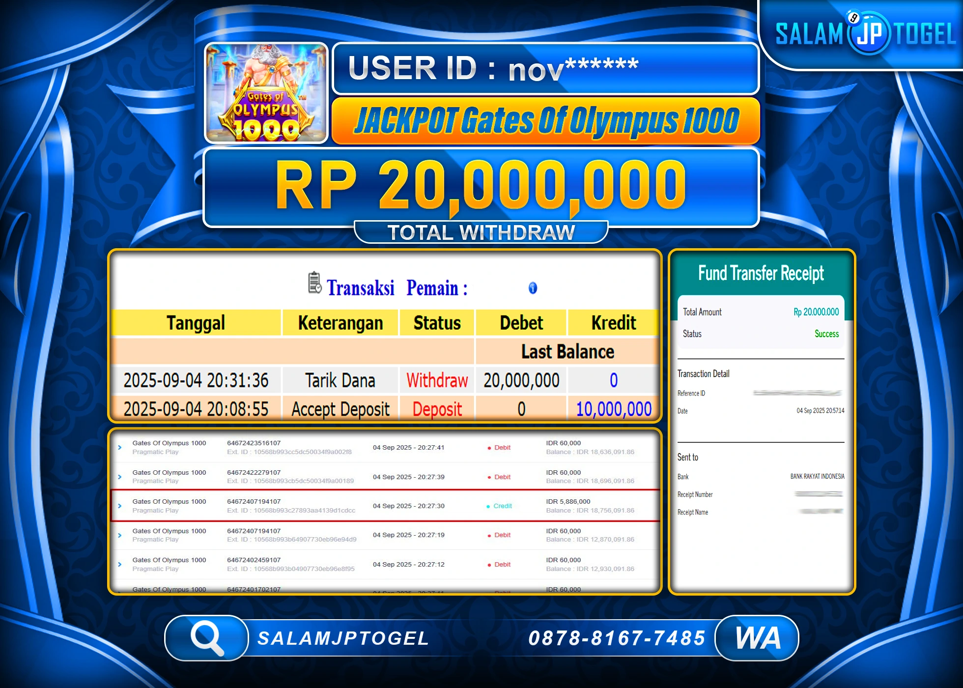 SALAMJPTOGEL MENANG GATES OF OLYMPUS 1000 Rp.20,000,000