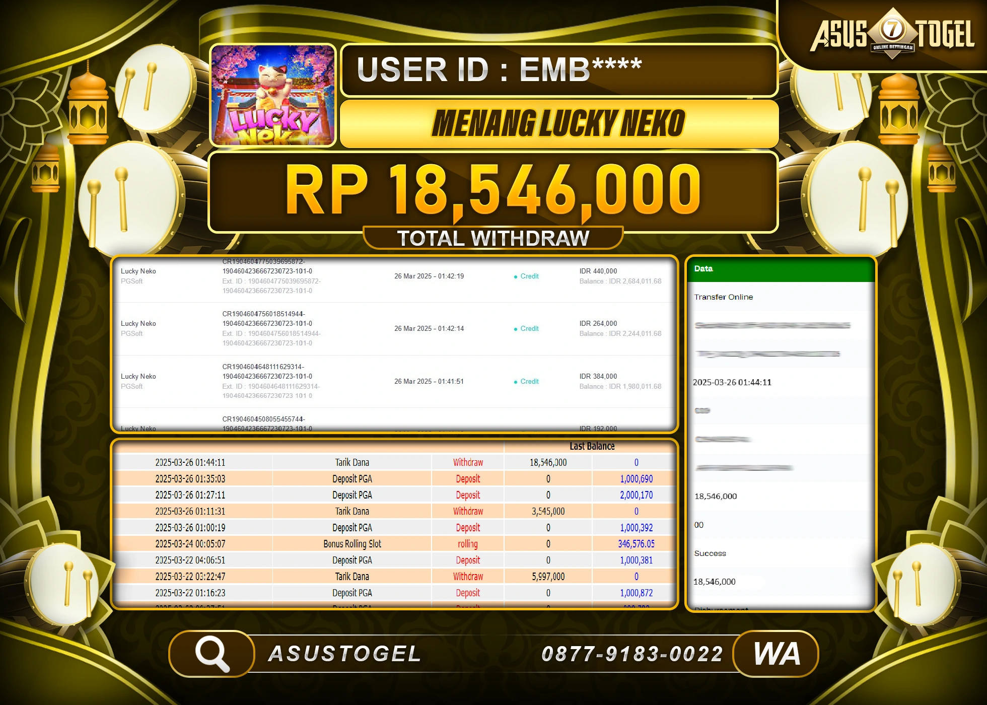 ASUSTOGEL KEMENANGAN DI SLOT LUCKY NEKO SEBESAR 18,546,000- RUPIAH LUNAS