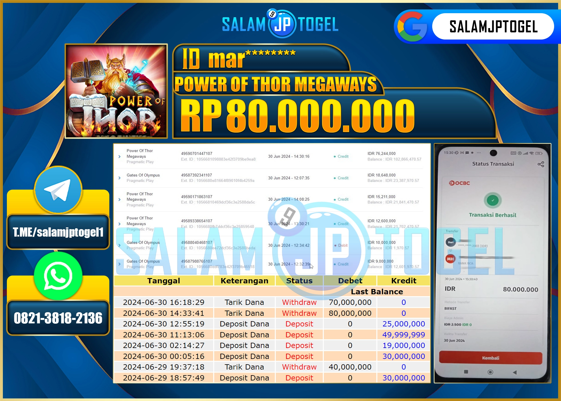 SALAMJPTOGEL MENANG  Power Of Thor Megaways RP. 80,000,000.,LUNAS