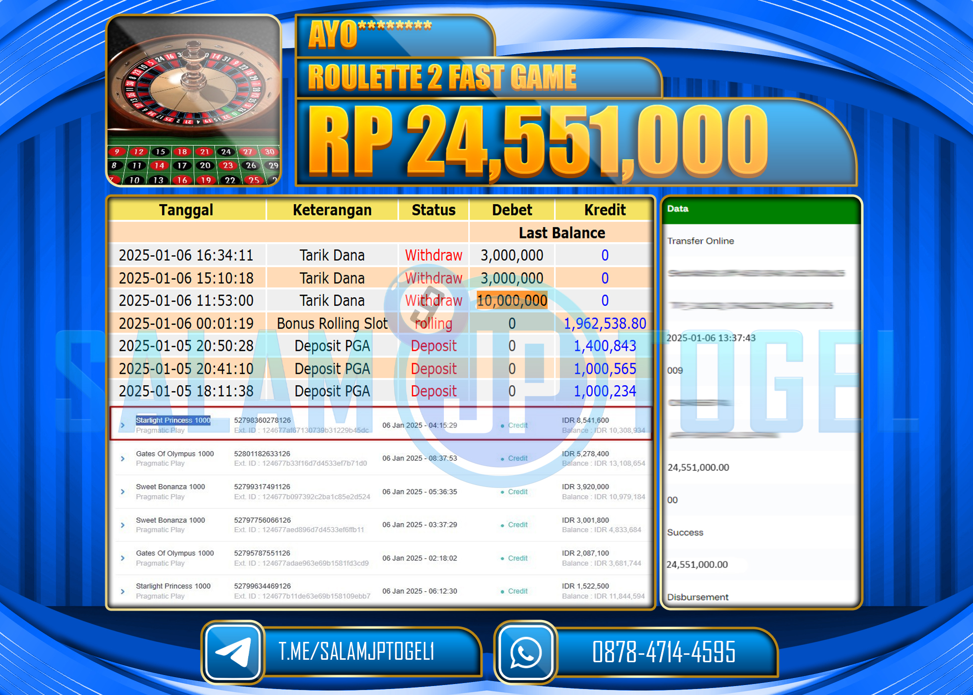 SALAMJPTOGEL MENANG ROULETTE 2 FAST GAMES Rp.24,551,000 LUNAS