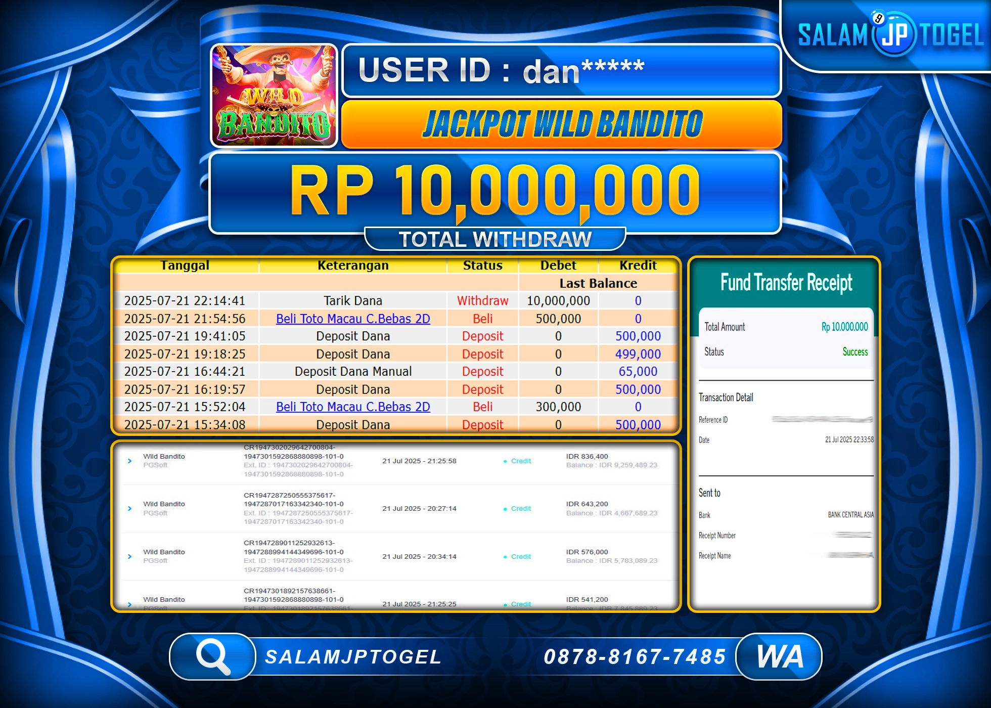 SALAMJPTOGEL MENANG WILD BANDITO PP Rp.10,000,000