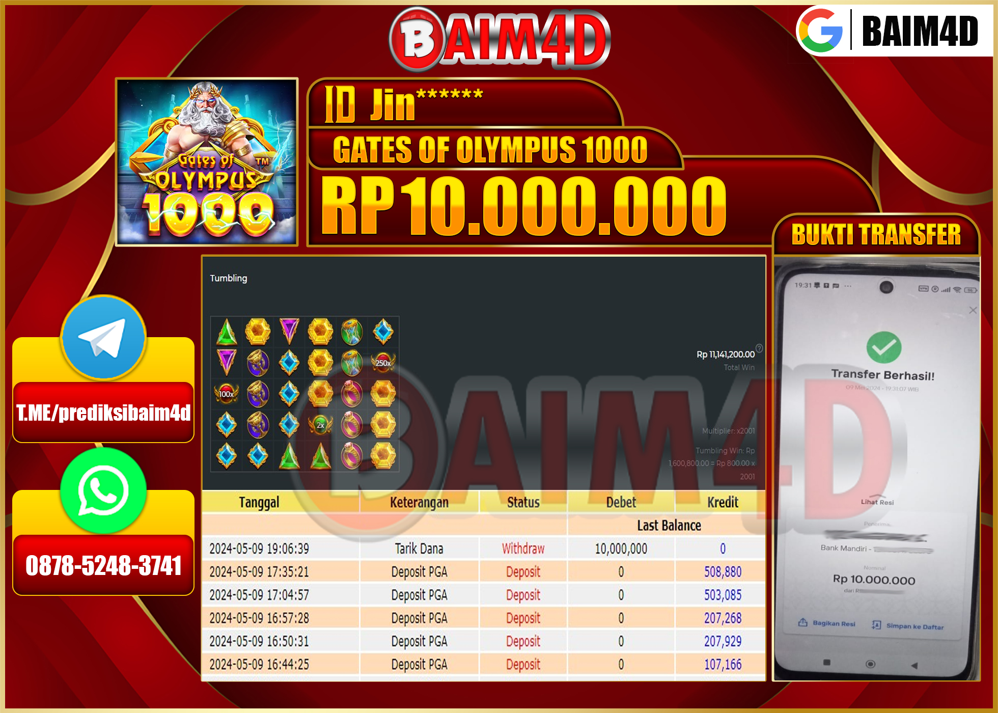 BAIM4D JACKPOT GATES OF OLYMPUS Rp.10,000,000.,- LUNAS