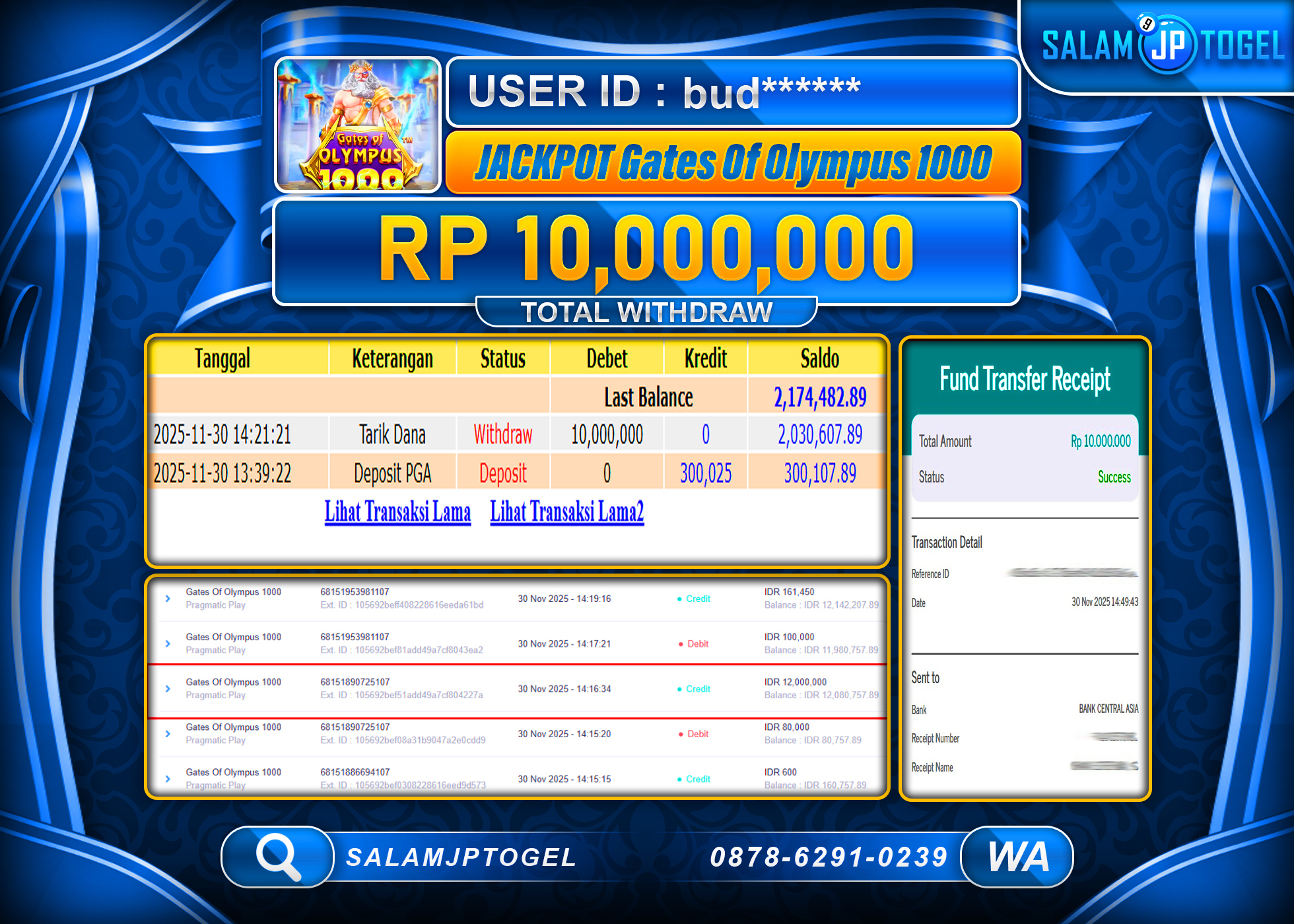 SALAMJPTOGEL JACKPOT GATE OF OLYMPUS 1000 Rp.10,000,000  - LUNAS