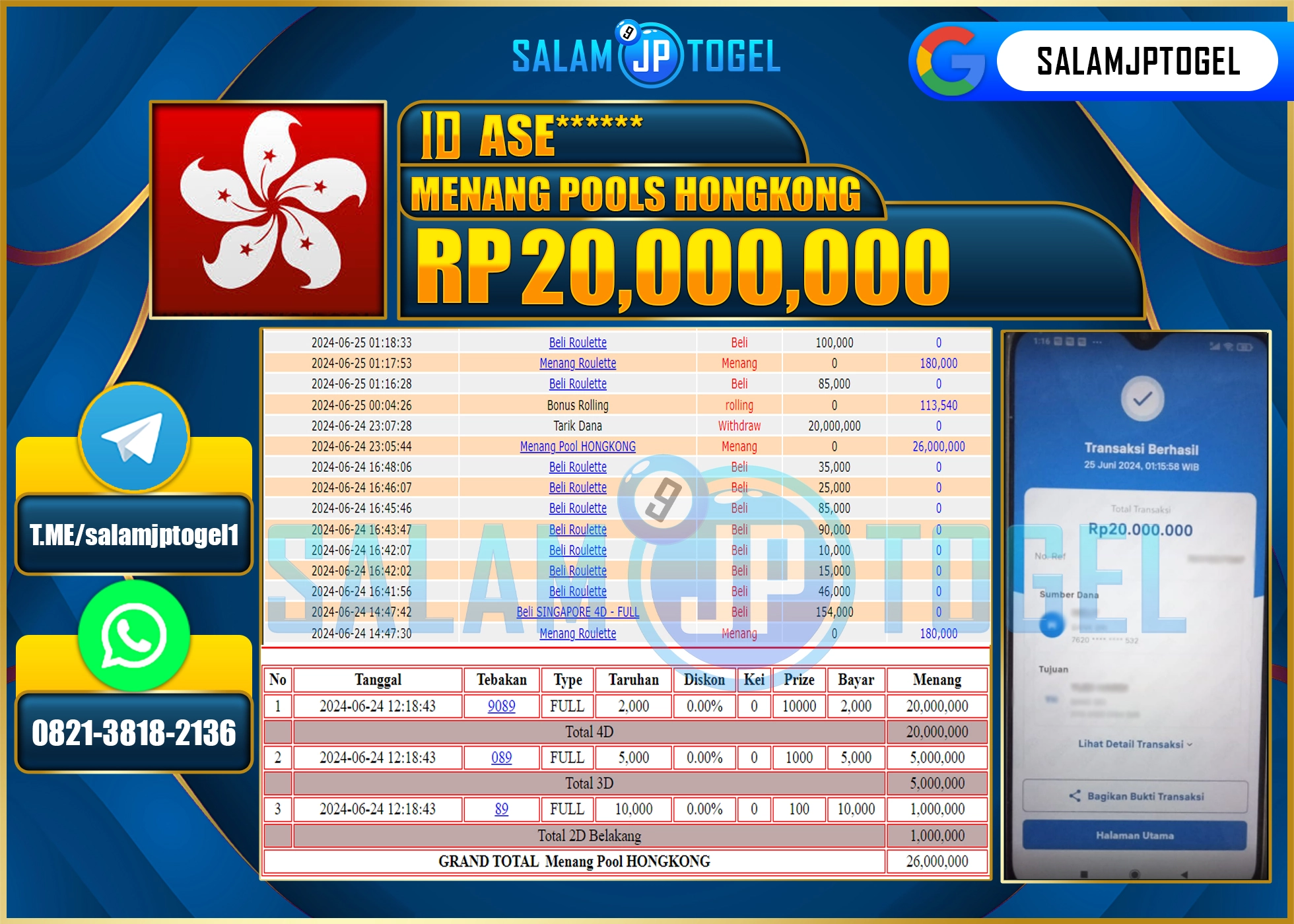 SALAMJPTOGEL MENANG POOLS HONGKONG RP. 20,000,000.,LUNAS