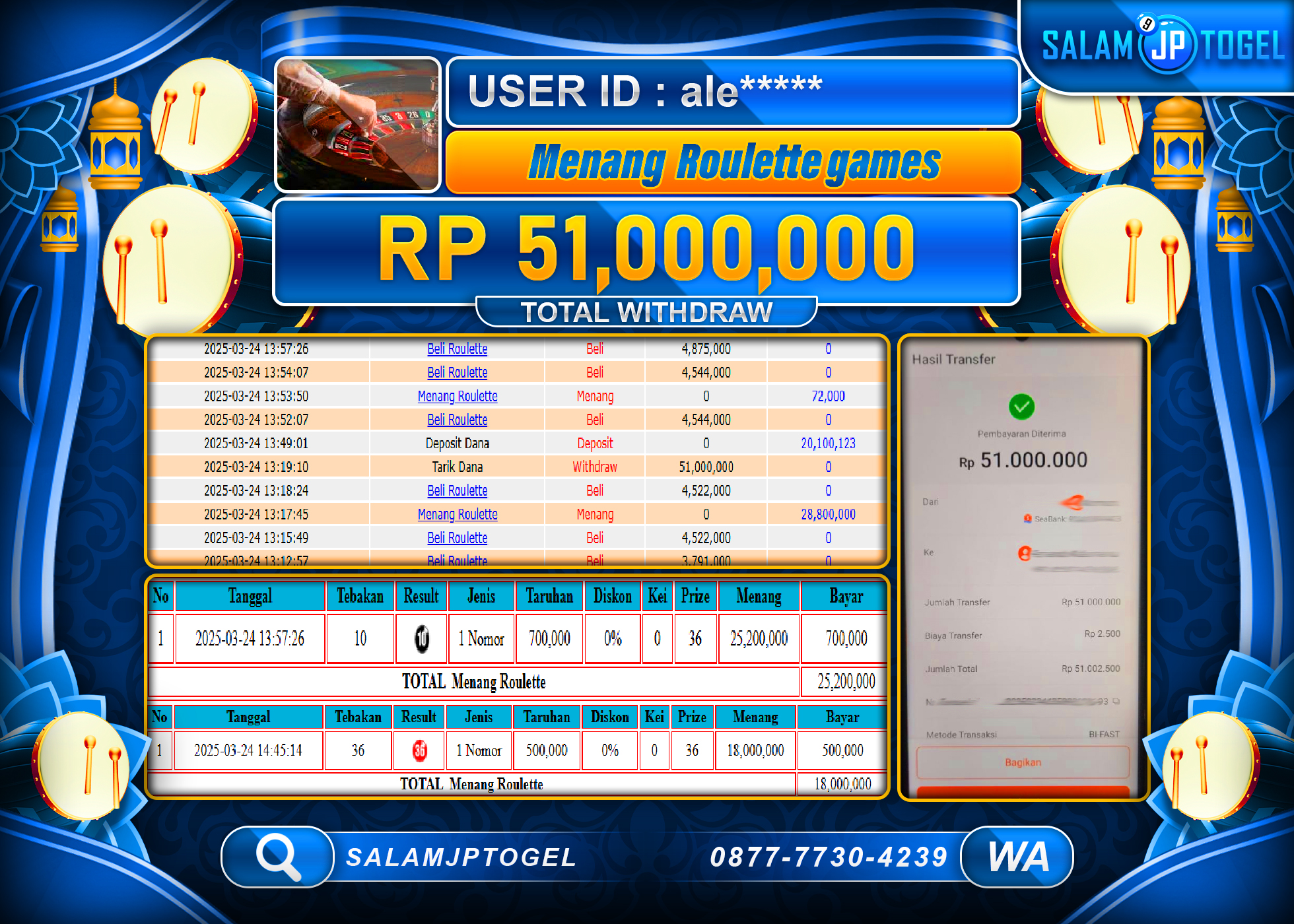 SALAMJPTOGEL MENANG ROULETTE GAMES  Rp. 51,000,000 LUNAS