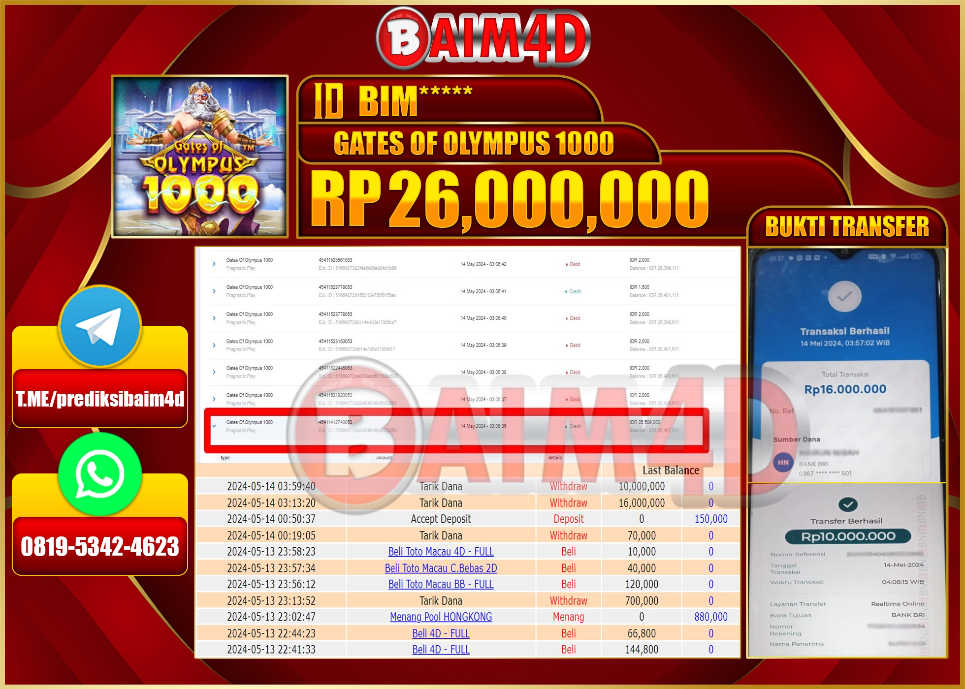 BAIM4D JACKPOT GATES OF OLYMPUS Rp.26,000,000.,- LUNAS