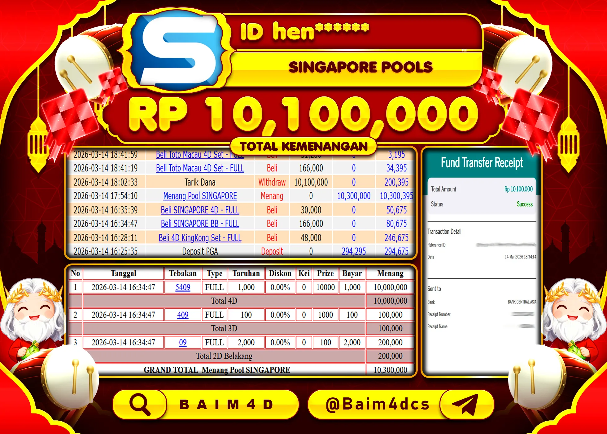 BAIM4D JACKPOT SINGAPORE POOLS  Rp.10,100,000 - LUNAS