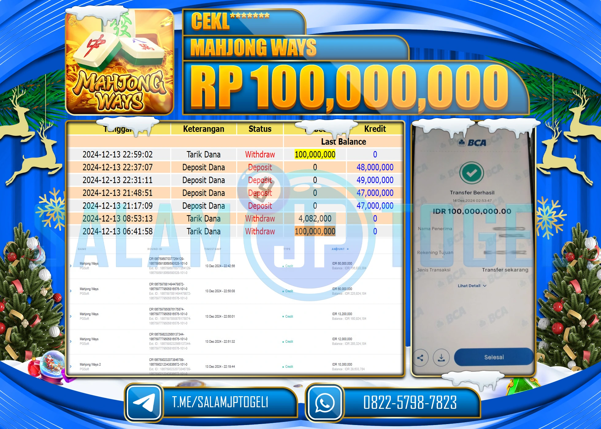 SALAMJPTOGEL MENANG SLOT MAHJONG WAYS Rp.100,000,000 LUNAS