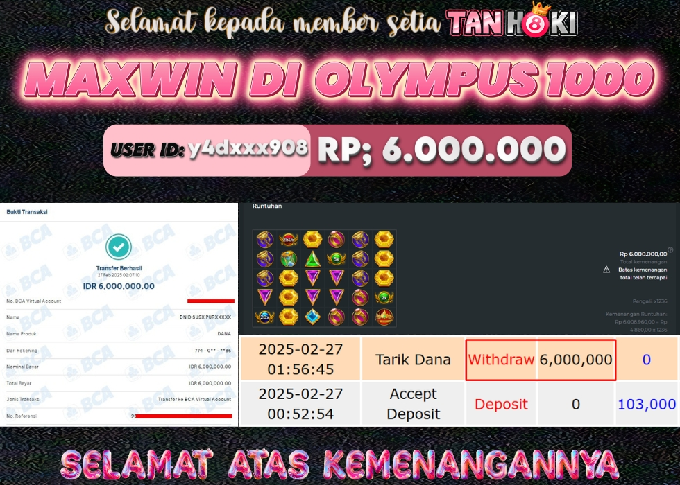TANHOKI JACKPOT MAXWIN SLOT GATES OF OLYMPUS 1000  Rp.6.000.000,- LUNAS