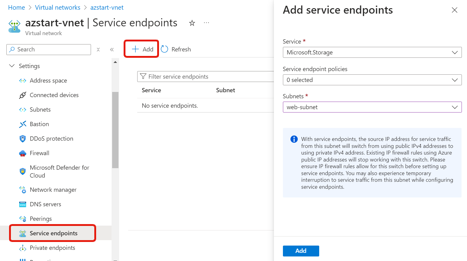 Add a service endpoint