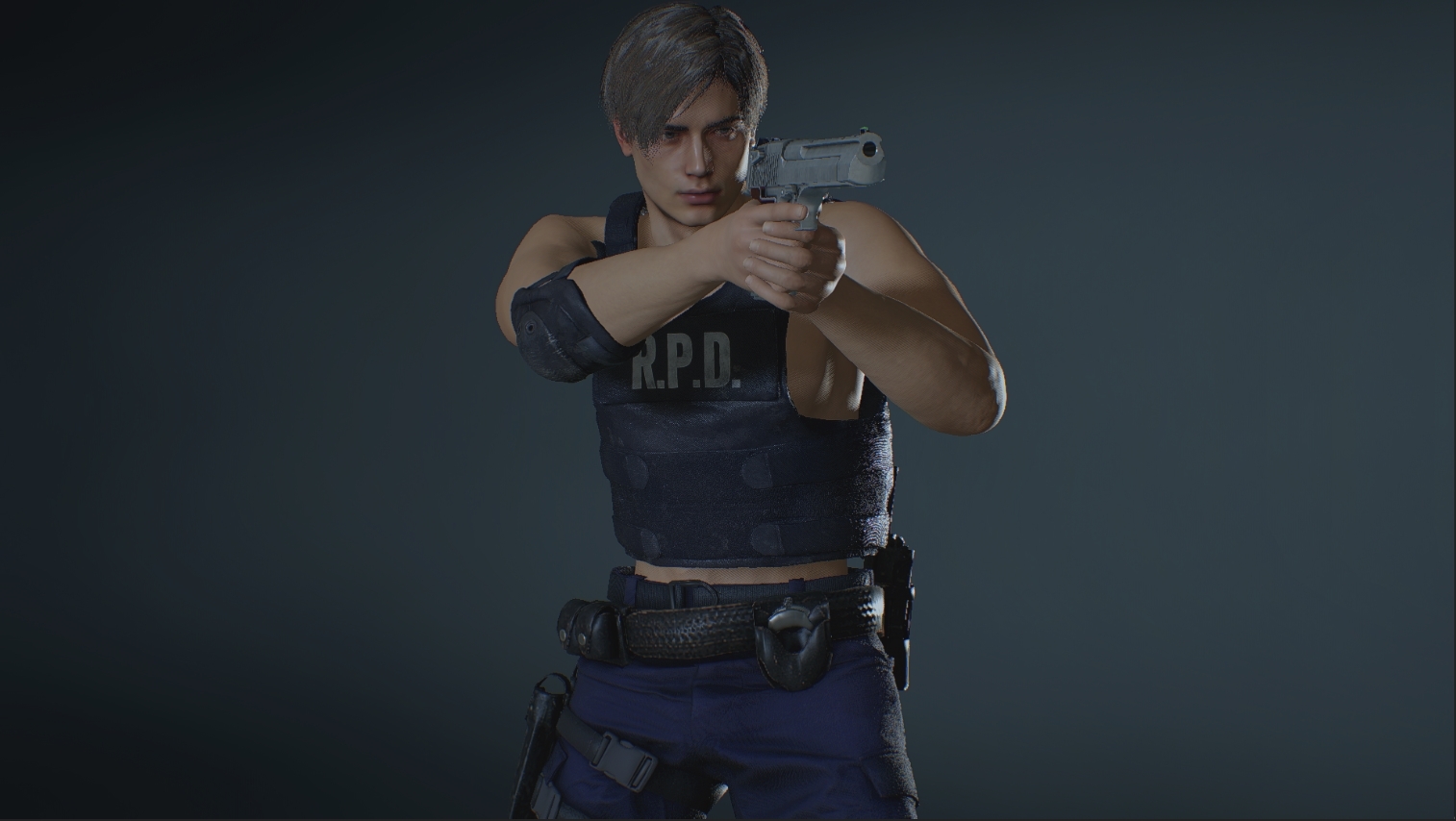 Description: Sexy Leon shirtless is ready for action. 