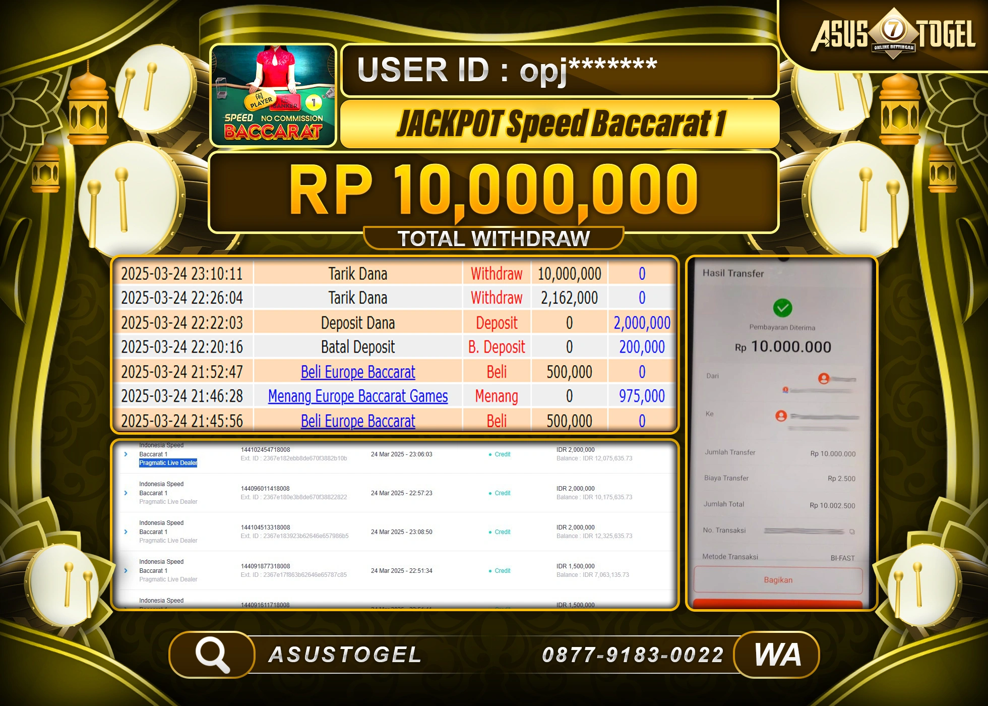 ASUSTOGEL KEMENANGAN DI SPEED BACARRAT 1 GAMES SEBESAR 10,000,000- RUPIAH LUNAS