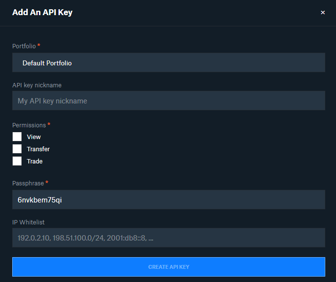 Key creation form