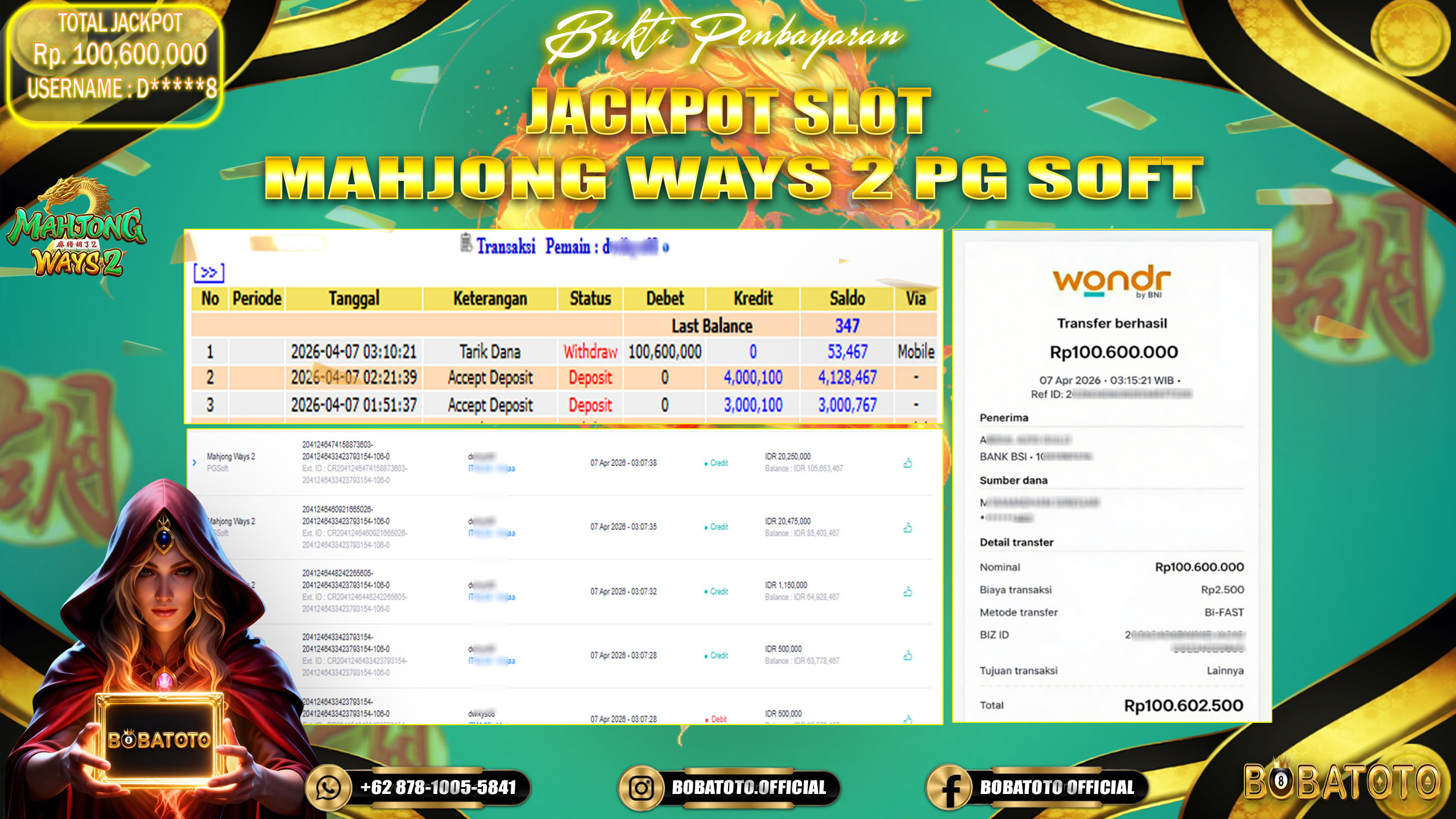 BOBATOTO JACKPOT SLOT MAHJONG WAYS 2 PG SOFT Rp.100,600,000,- LUNAS!!
