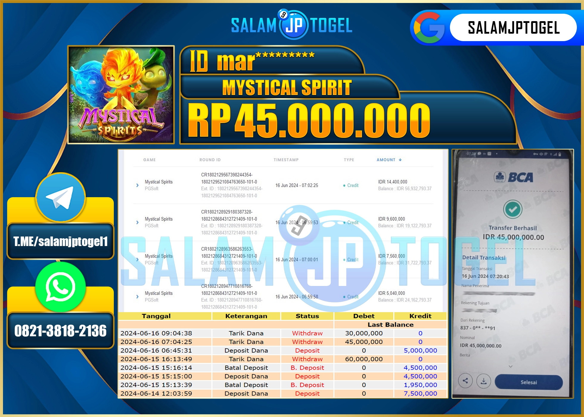 SALAMJPTOGEL MENANG MYSTICAL SPIRIT RP. 45,000,000.,LUNAS