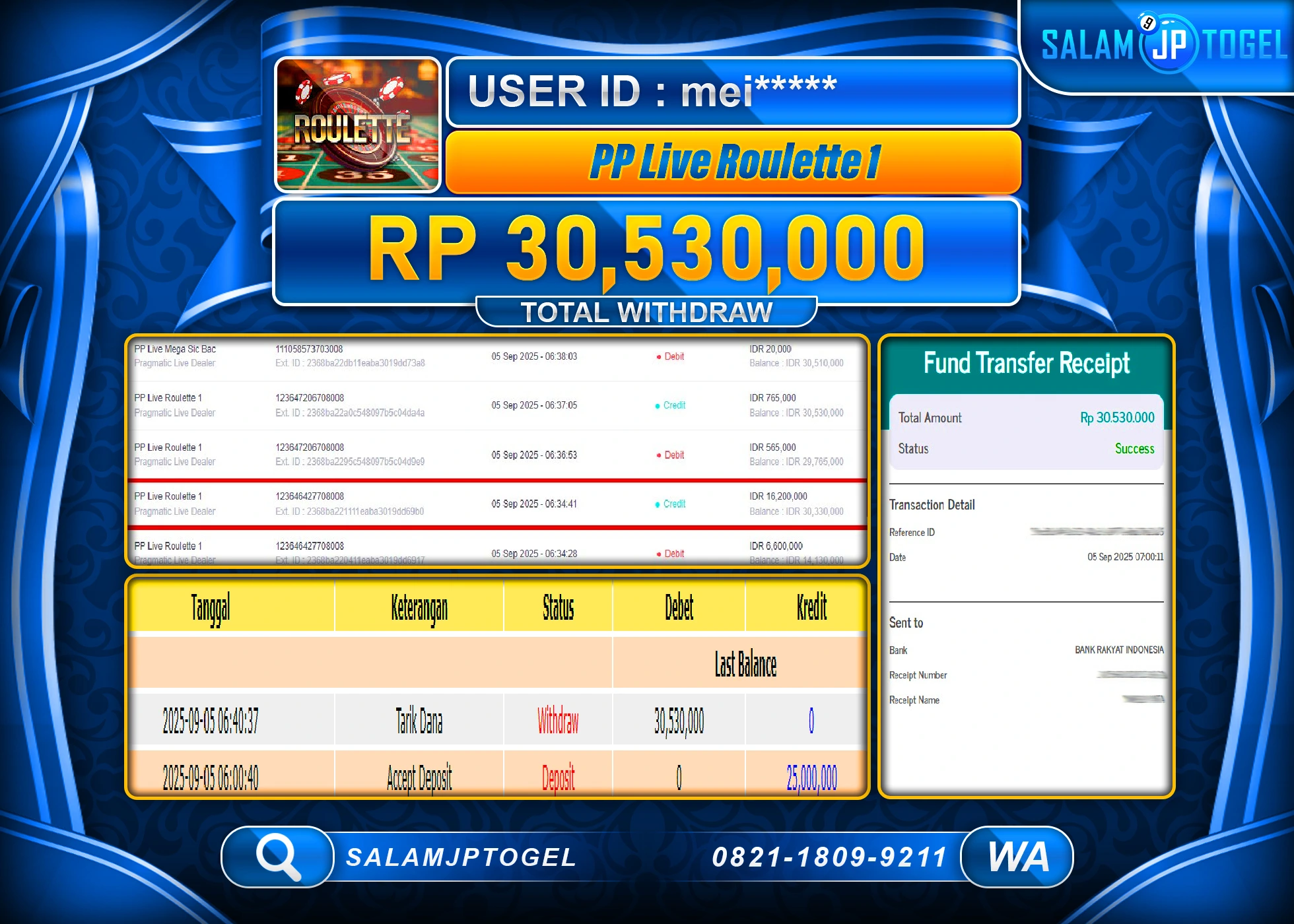 SALAMJPTOGEL MENANG PP LIVE ROULETTE 1 Rp.30,530,000