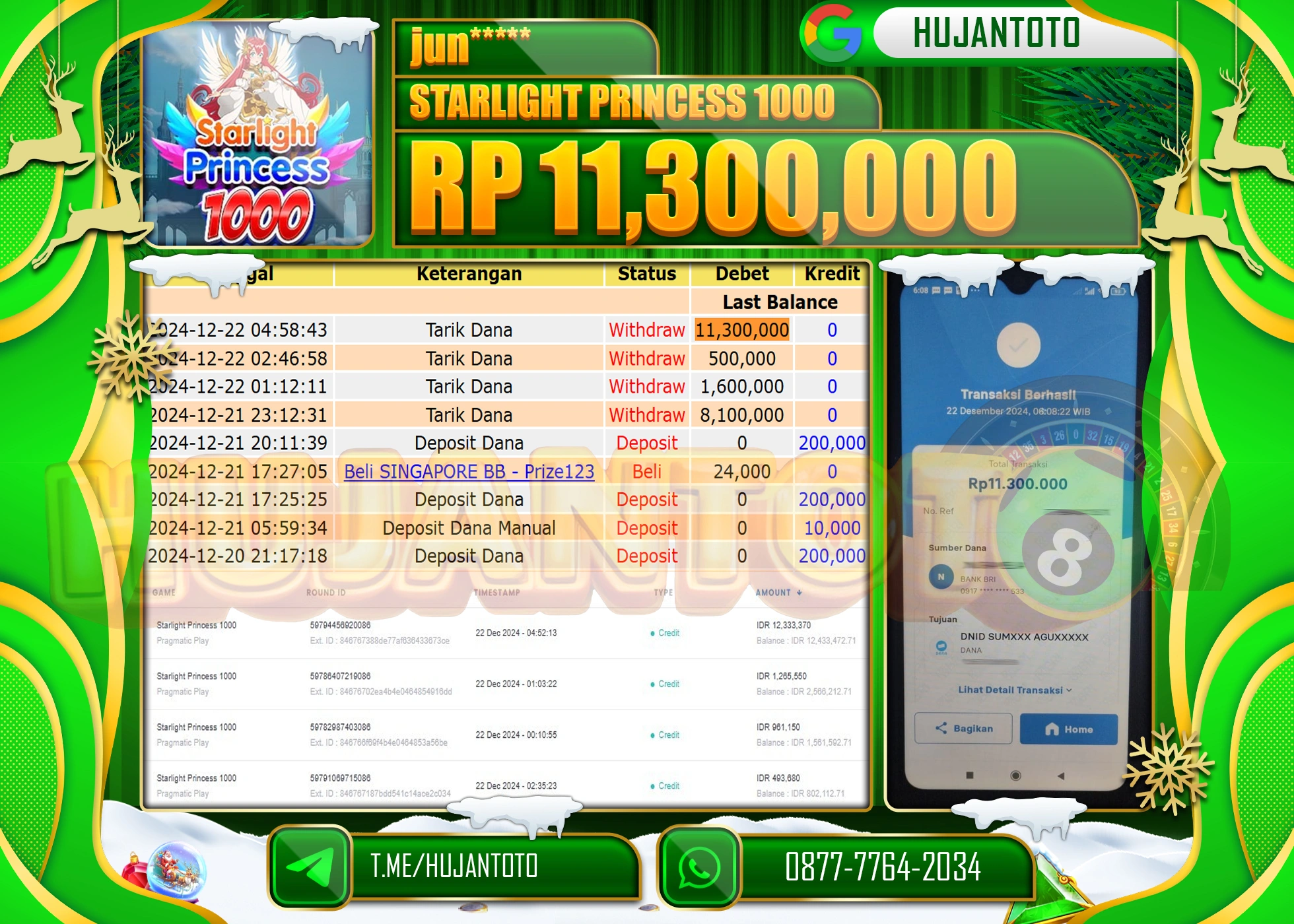 HUJANTOTO SELAMAT ATAS KEMENANGAN YANG DI RAIH DI PERMAINAN SLOT STARLIGHT PRINCESS SEBESAR - 11,300,000 - TERBAYAR LUNAS