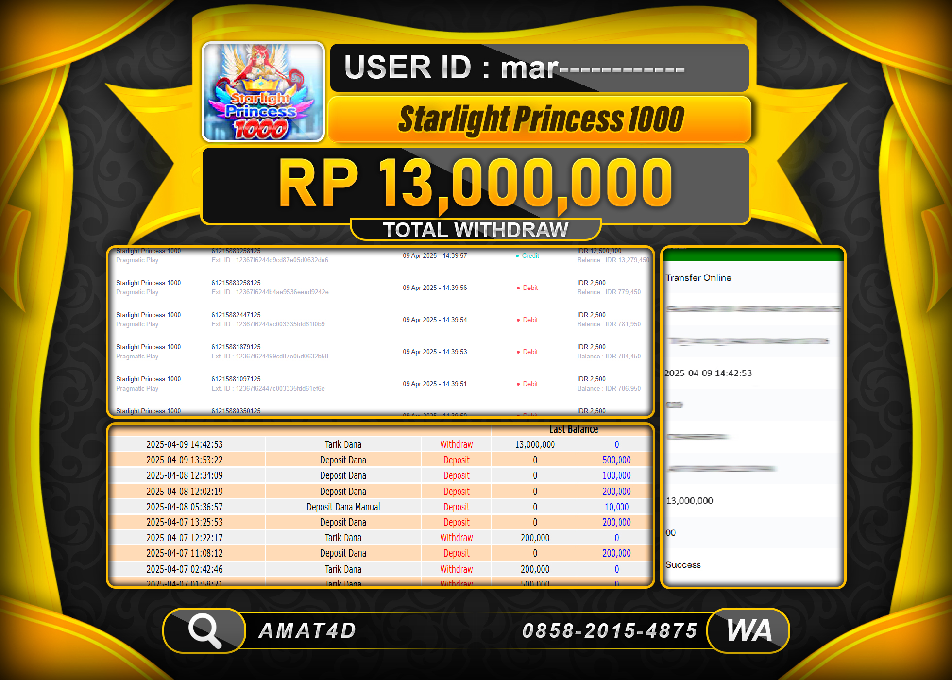AMAT4D KEMENANGAN STARLIGHT PRINCESS 1000 Rp.13.000.000 BERHASIL TERBAYAR LUNAS