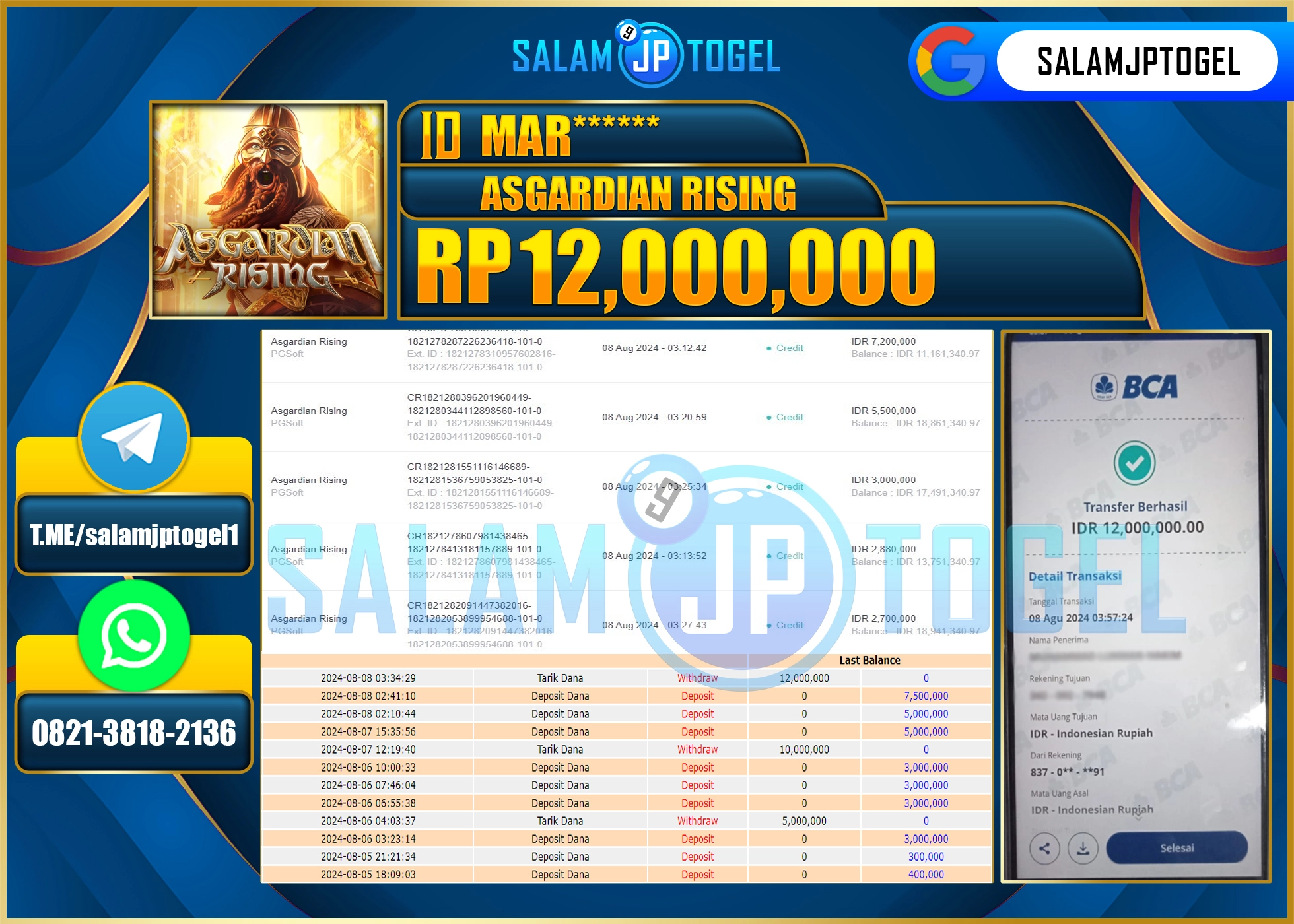 SALAMJPTOGEL MENANG SLOT ASGARDIAN RISING RP. 12,000,000 LUNAS