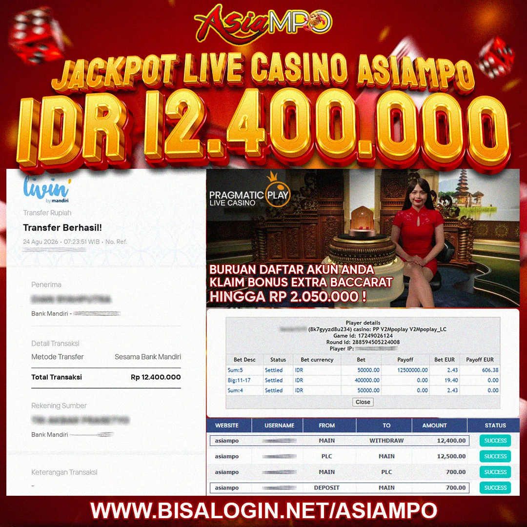 MEMBER JACKPOT PRAGMATIC LIVE CASINO MEGA SIC BO IDR 12.400.000