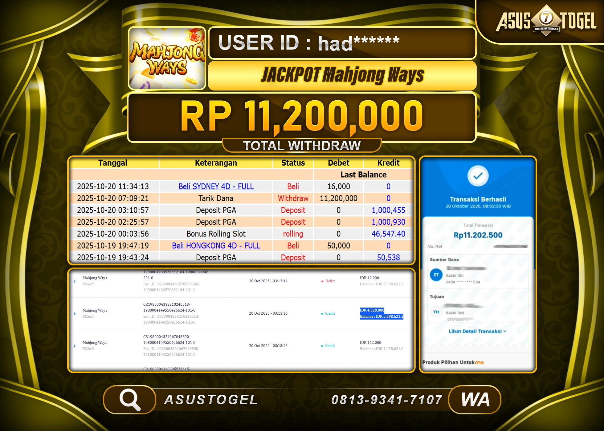 ASUSTOGEL KEMENANGAN DI SLOT MAHJONG WAYS SEBESAR 11,200,000- RUPIAH LUNAS