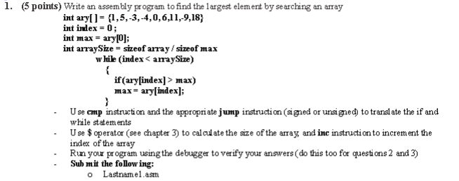 Solved Write an assembly program to implement the following | Chegg.com