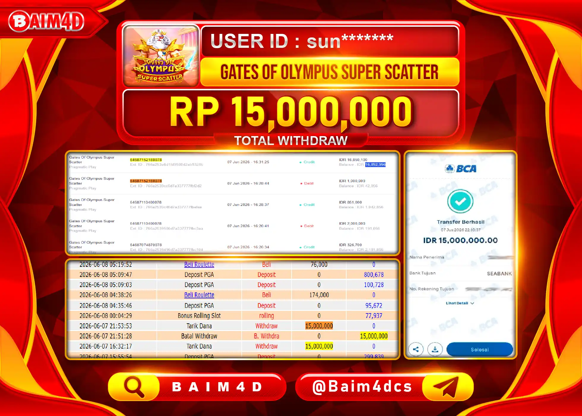 BAIM4D JACKPOT GATES OF OLYMPUS SUPER SCATTER Rp.15,000,000 - LUNAS