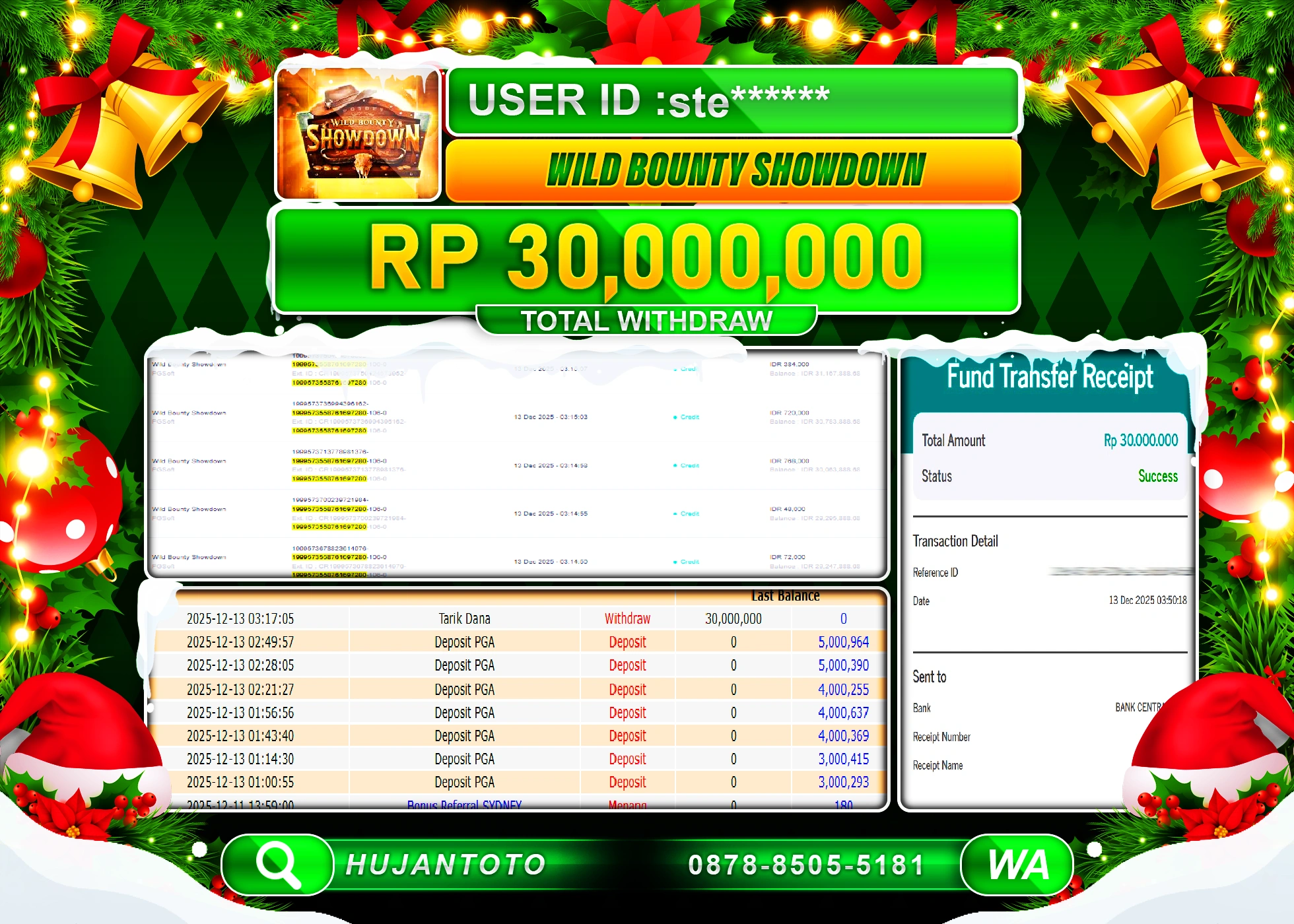 HUJANTOTO - BUKTI JACKPOT MENANG SLOT WILD BOUNTY SHOWDOWN Rp.30,000,000 - TERBAYAR LUNAS