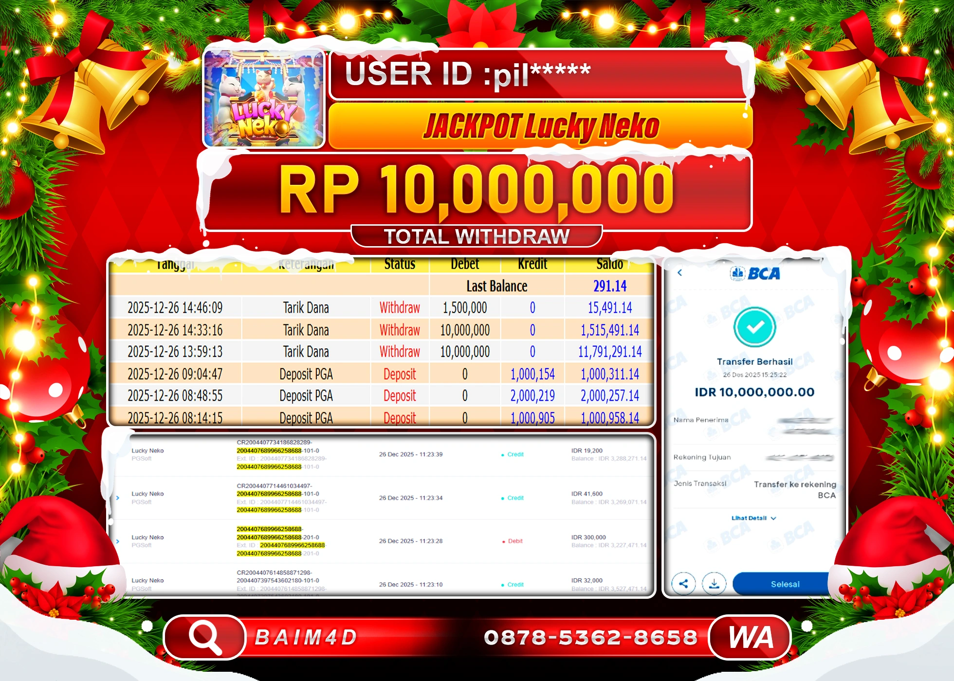 BAIM4D JACKPOT  SLOT LUCKY NEKO PG SOFT 1000 Rp.10,000,000 - LUNAS