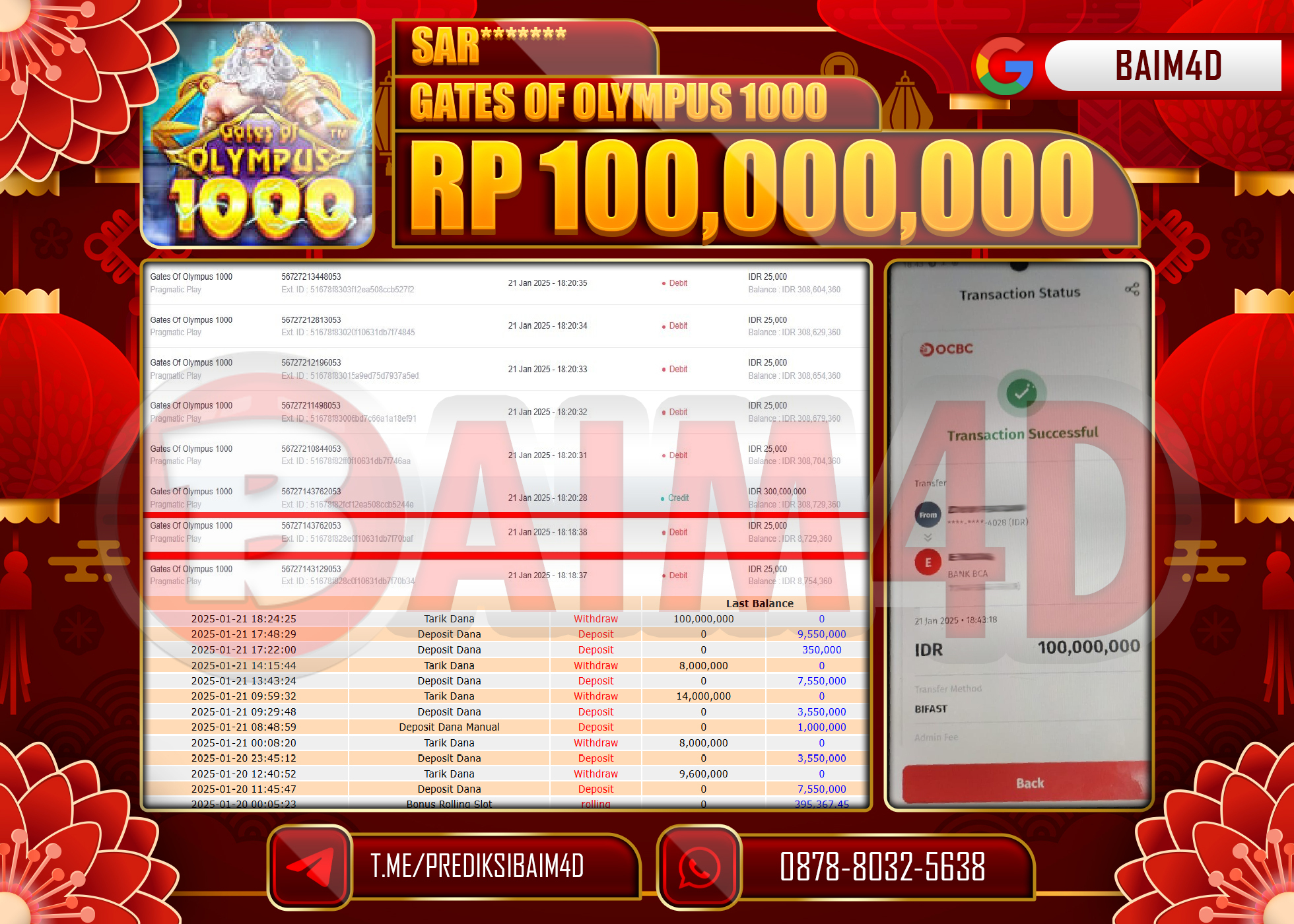 BAIM4D JACKPOT SLOT GATES OF OLYMPUS 1000 Rp.100,000,000.- LUNAS