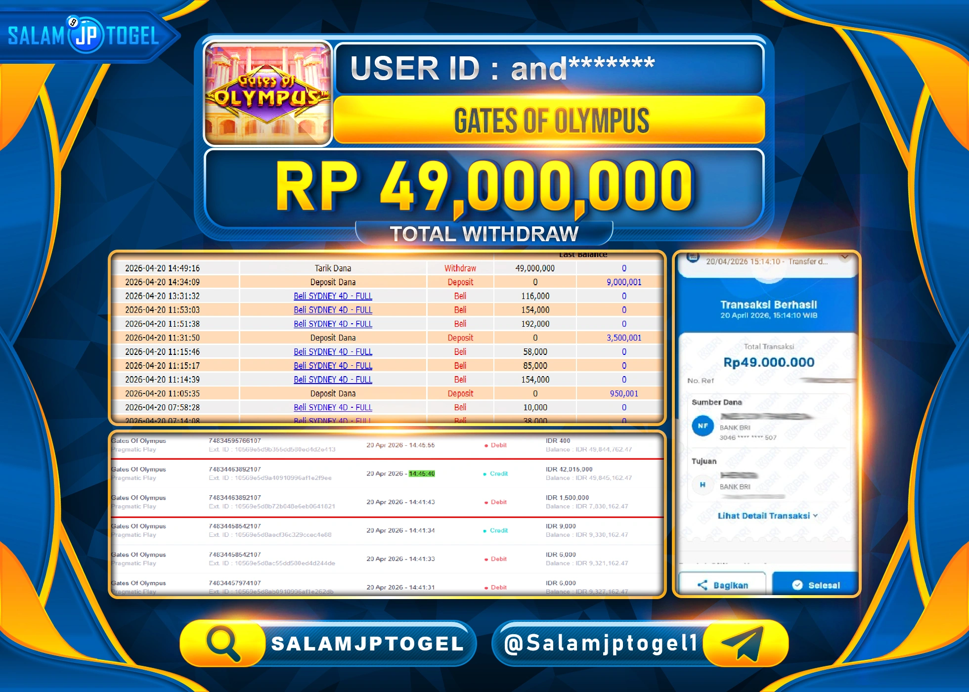 SALAMJPTOGEL MENANG JACKPOT SLOT GATES OF OLYMPUS Rp.49,000,000 - LUNAS