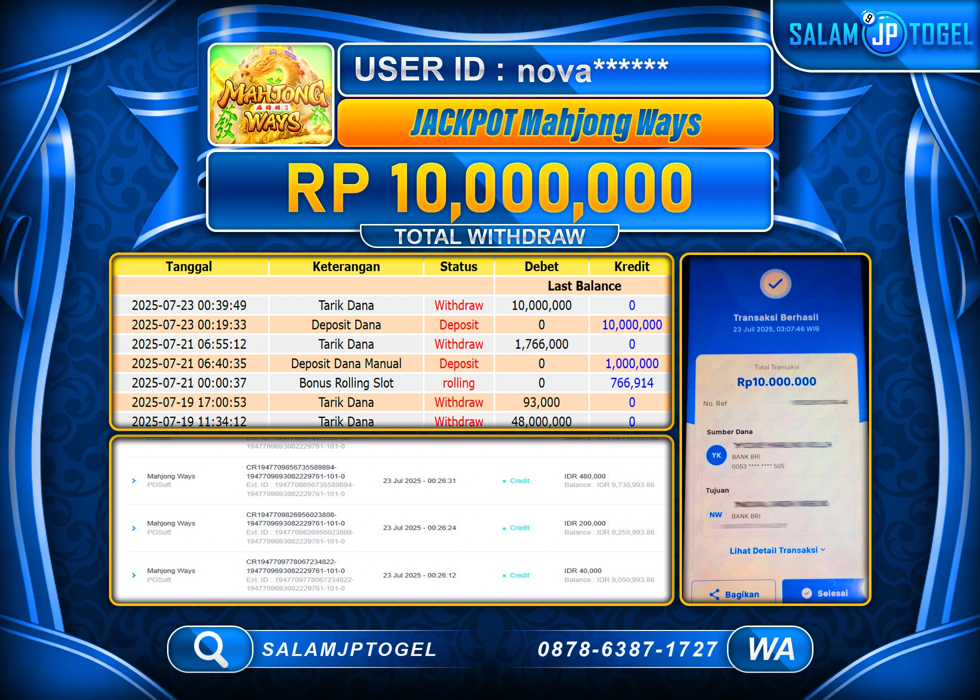SALAMJPTOGEL MENANG MAHJONG WAYS  Rp.10,000,000