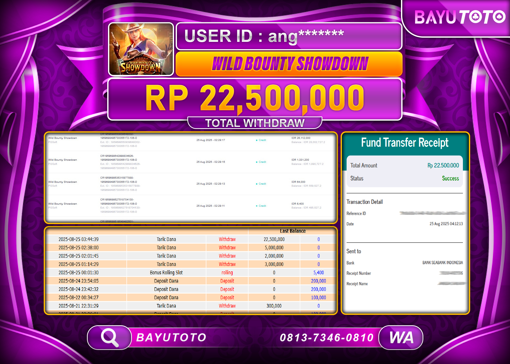 BAYUTOTO JACKPOT DI SLOT WILD BOUNTY SHOWDOWN Rp.25,500,000 LUNAS