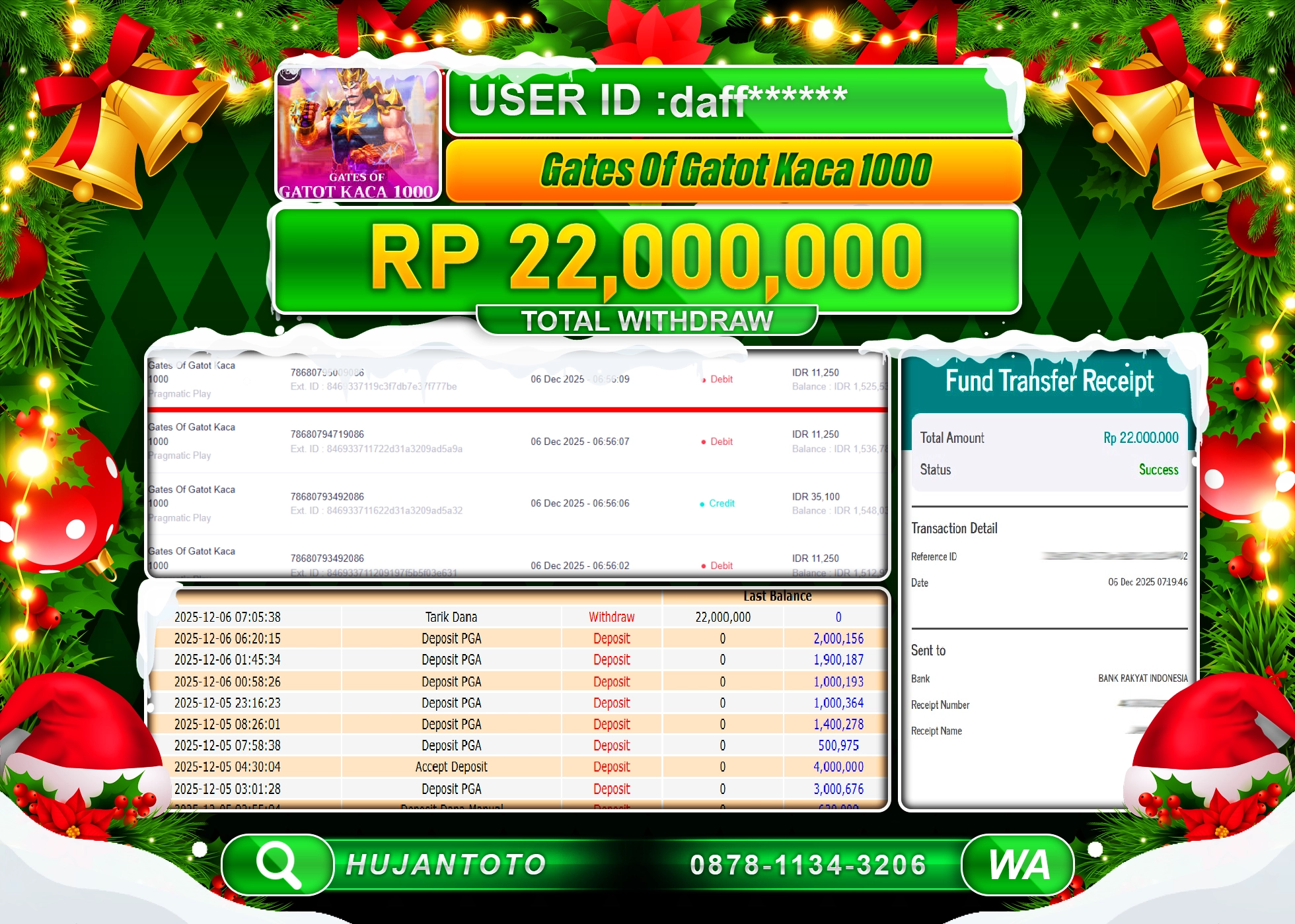 HUJANTOTO - BUKTI JACKPOT MENANG GATES OF GATOT KACA 1000 Rp.22,000,000 - TERBAYAR LUNAS