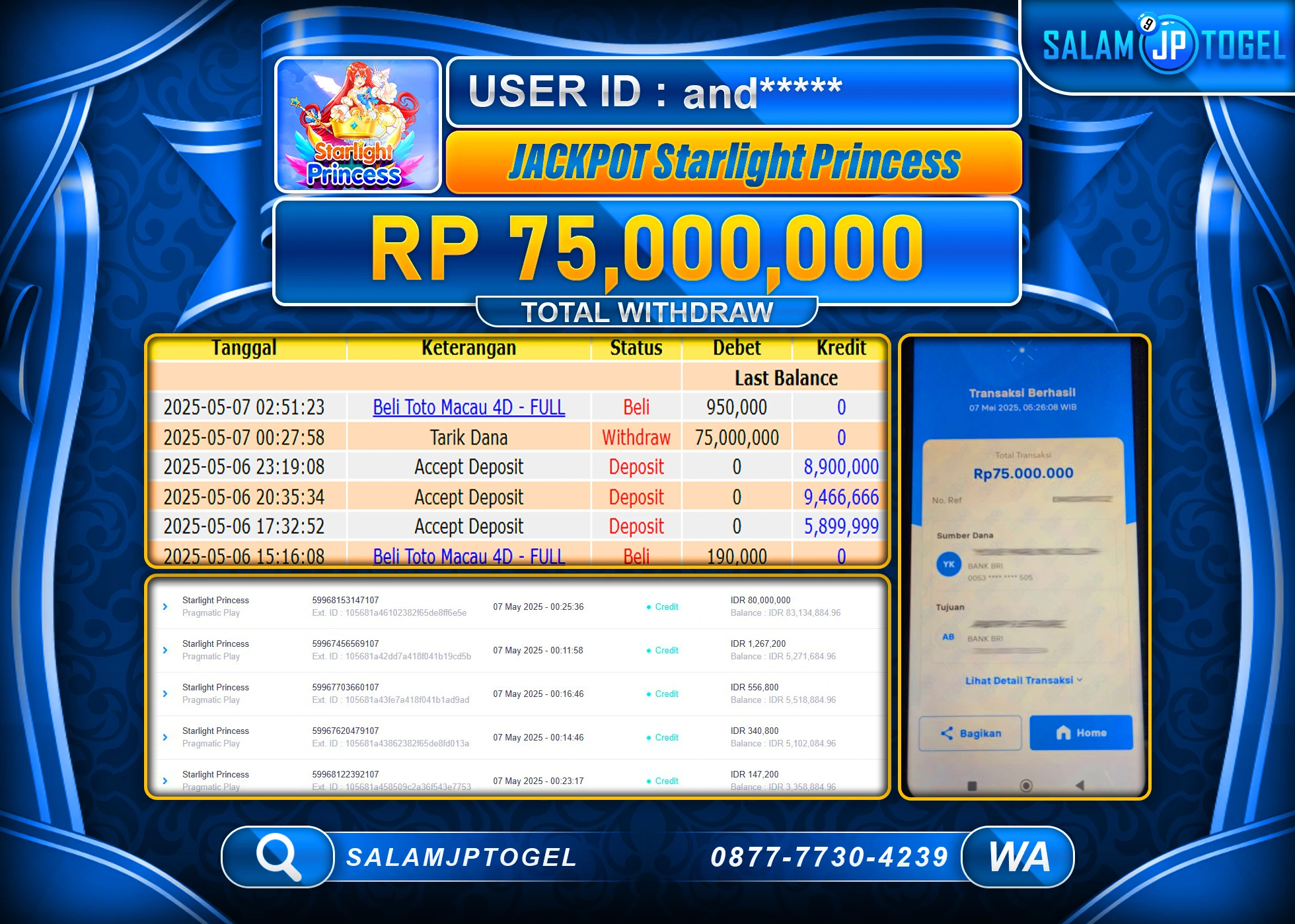 SALAMJPTOGEL MENANG Starlight Princess Rp.75,000,000 LUNAS