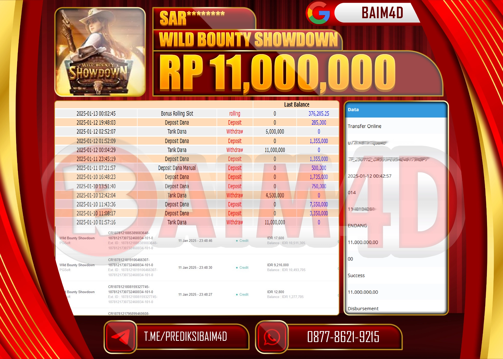 BAIM4D JACKPOT Menang Wild Bounty Showdown Rp.11,000,000.- LUNAS
