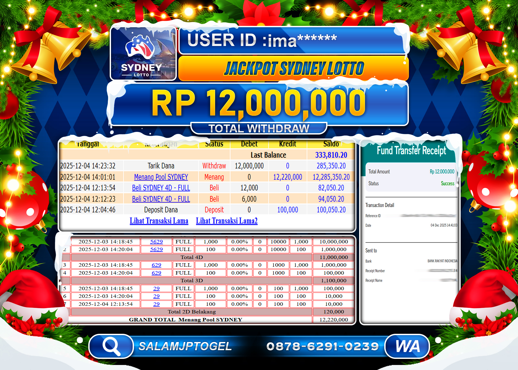 SALAMJPTOGEL JACKPOT TOGEL SYDNEY LOTTO Rp.12,000,000 - LUNAS