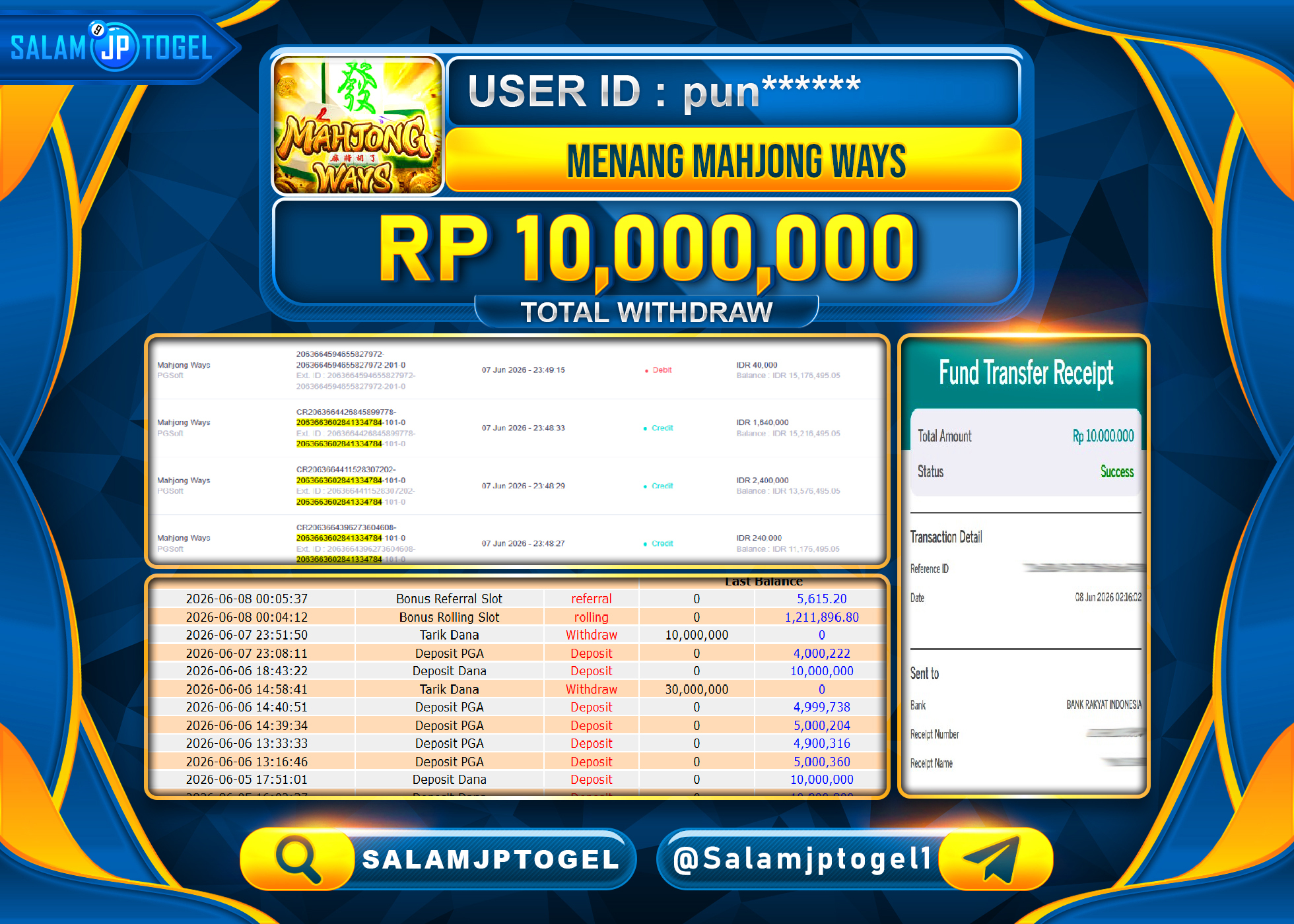 SALAMJPTOGEL JACKPOT SLOT MENANG Mahjong Ways 2 Rp.10,000,000 - LUNAS