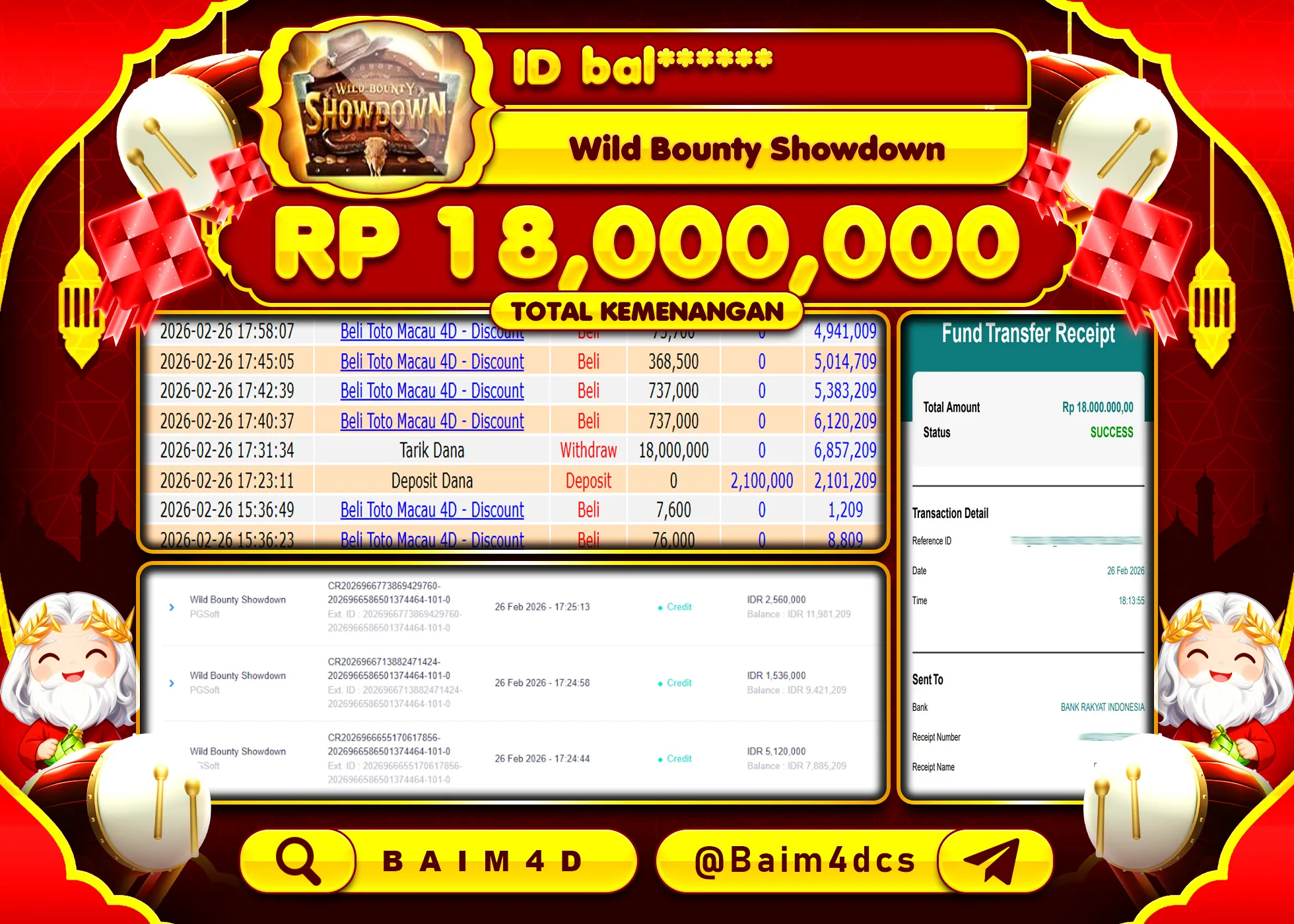 BAIM4D JACKPOT SLOT WILD BOUNTY SHOWDOWN Rp.18.000.000- LUNAS
